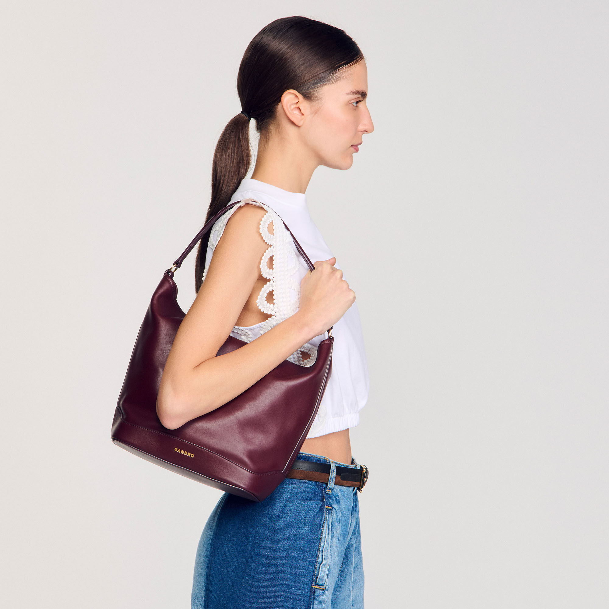 Leather bucket bag