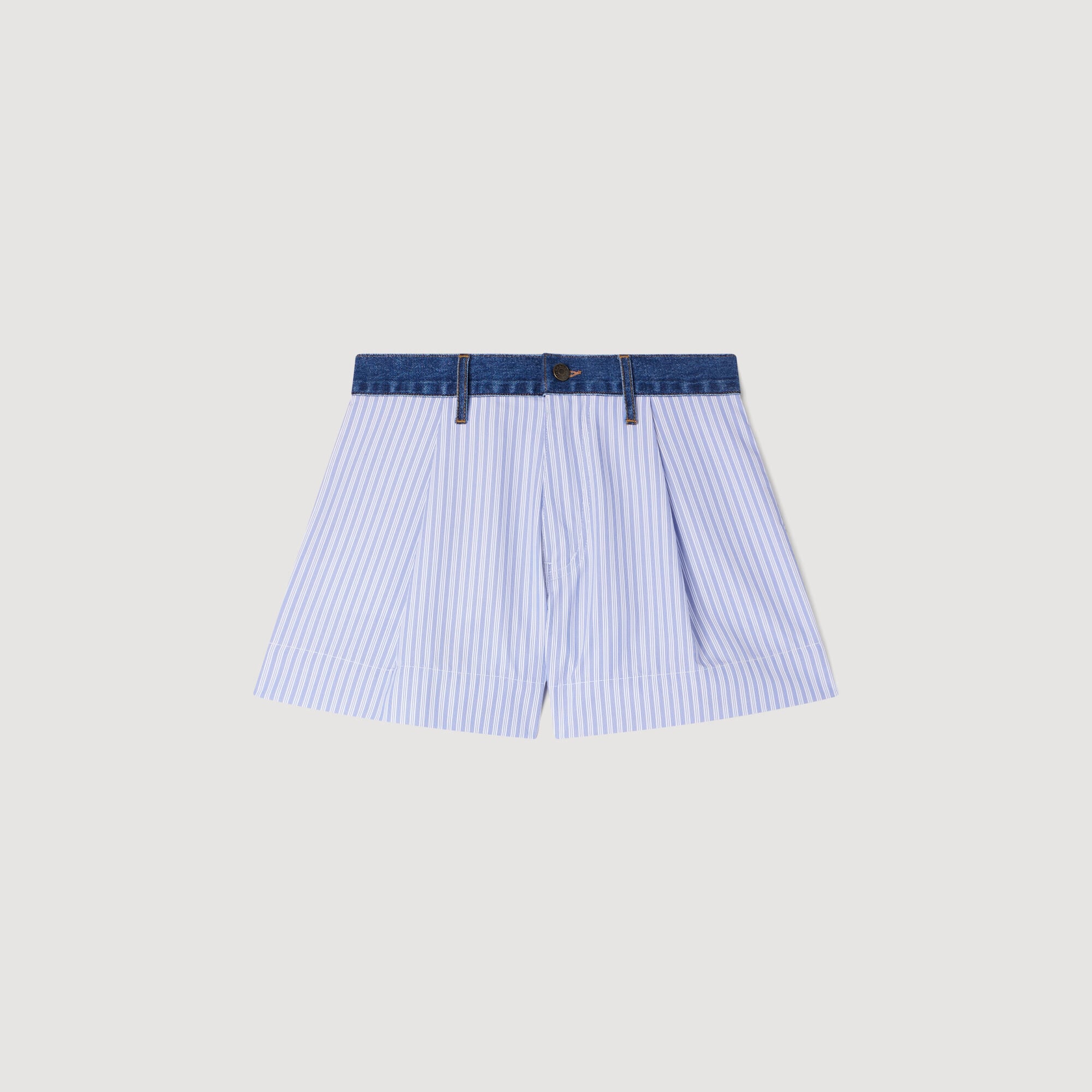 Striped shorts with denim details in Blue / Green for Women