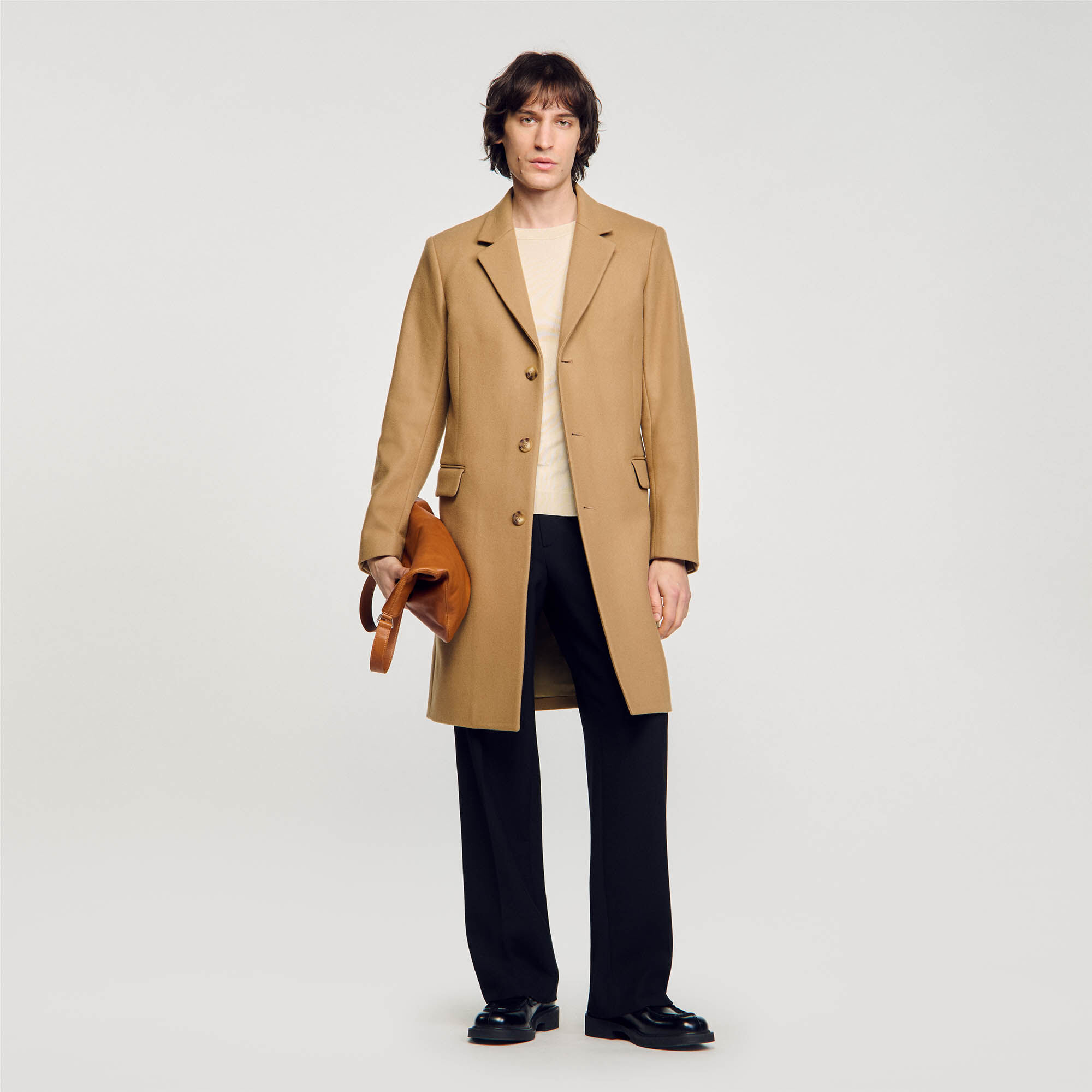 Wool broadcloth coat white beige for Men Sandro Paris