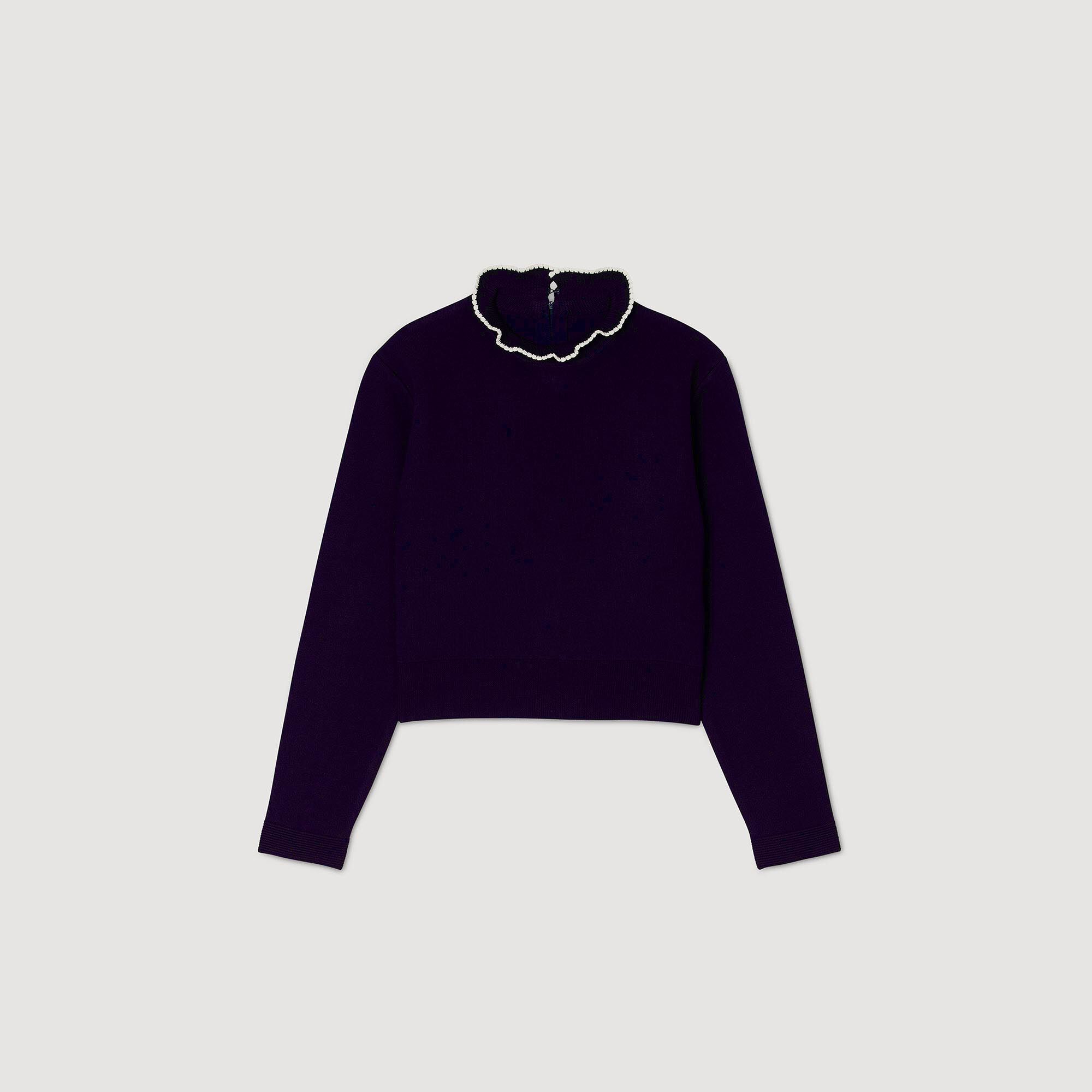 Ruffled-Neck Sweater blue For Women | Sandro Paris