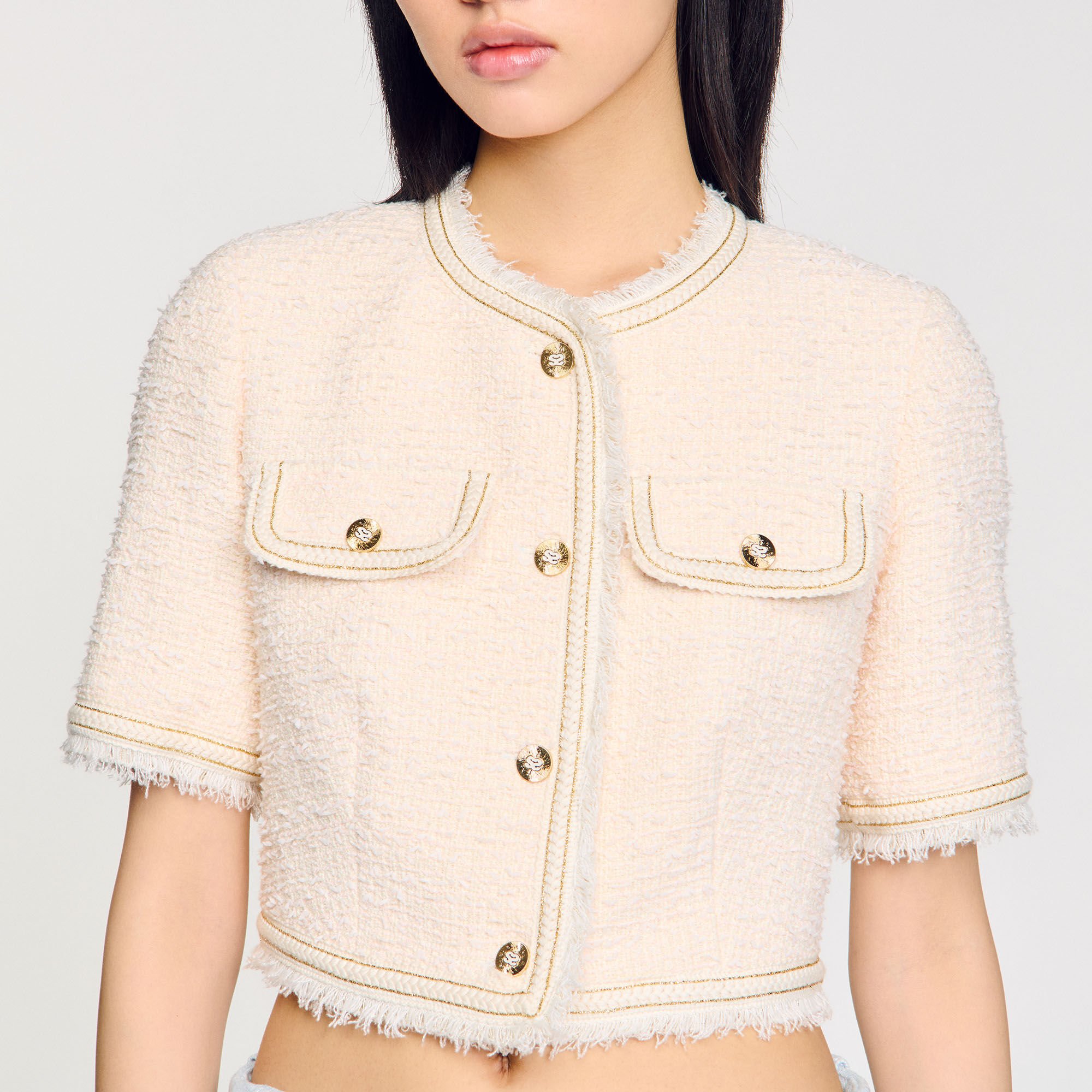 Short-sleeved tweed jacket
