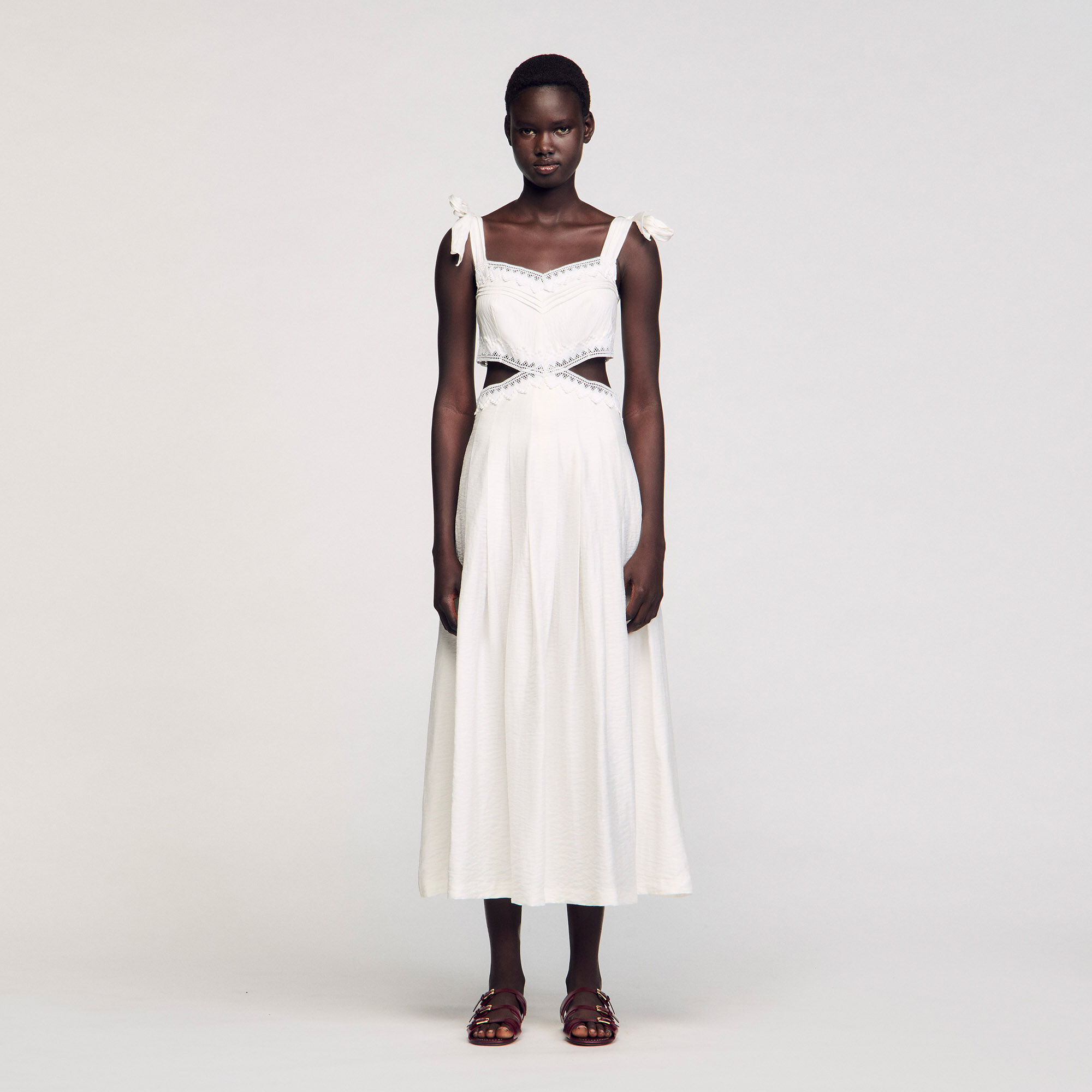 Lace trim maxi dress white / beige For Women | Sandro Paris