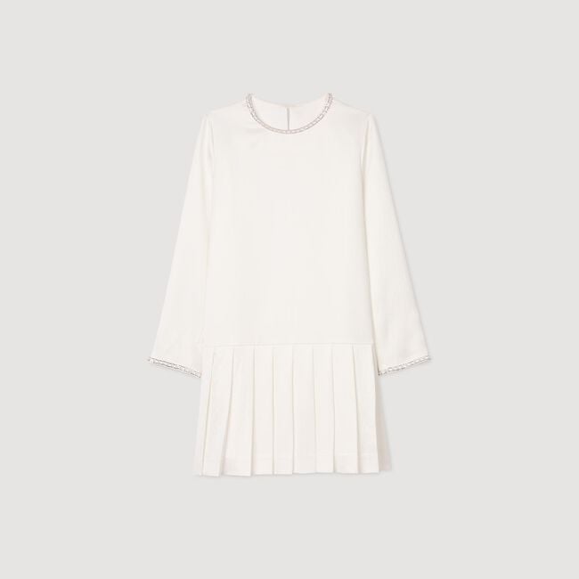 Short satin-effect beaded dress
