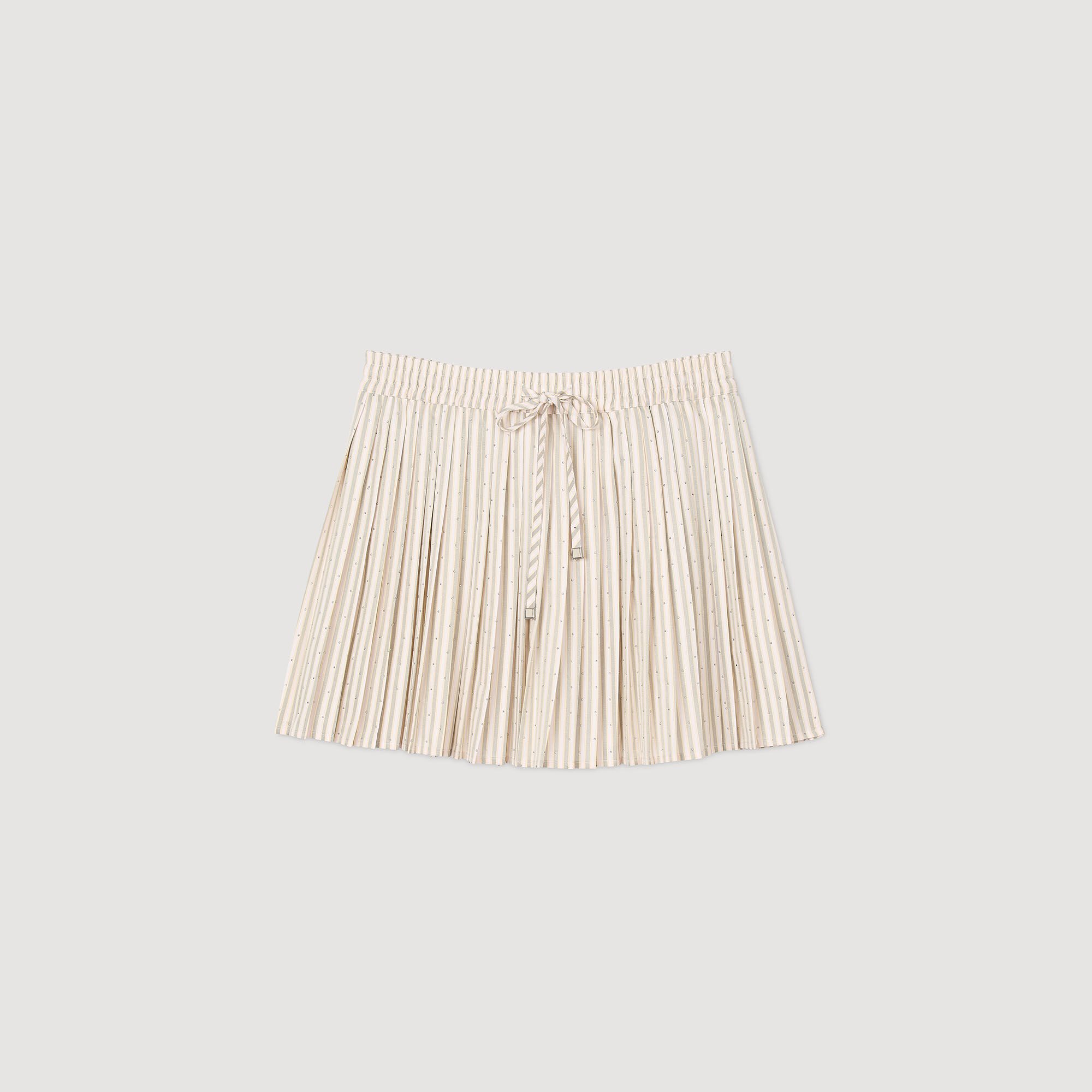 Rhinestone striped pleated skirt