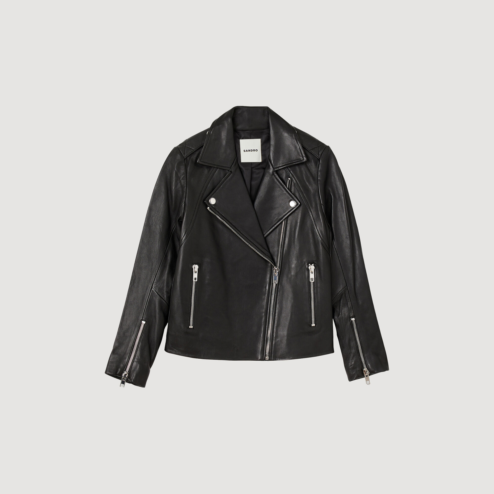 Leather jacket black / gray For Women | Sandro Paris