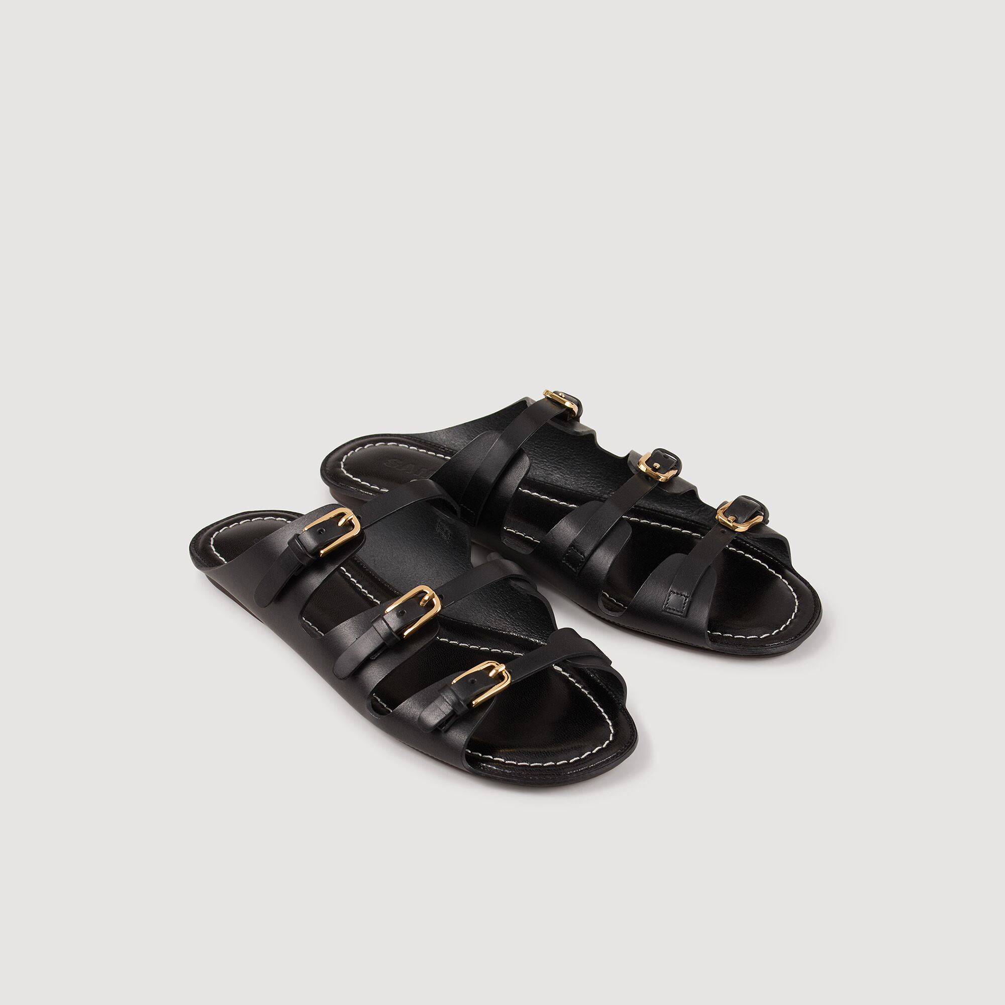 Leather sandals black / gray For Women | Sandro Paris
