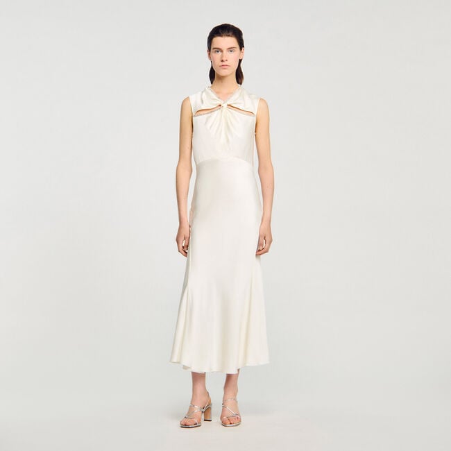 Satin maxi dress with rhinestones