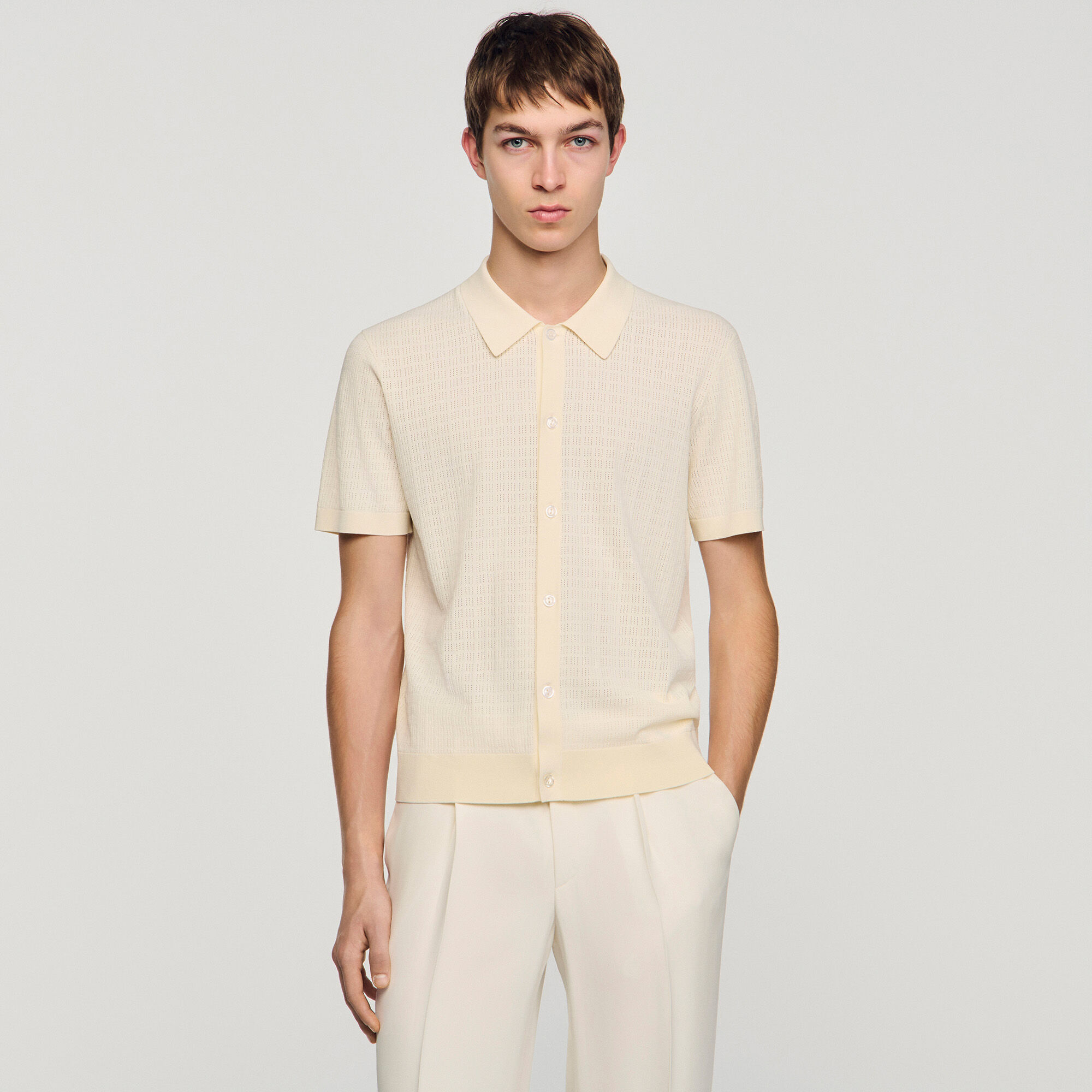 Openwork shirt in Ecru for Men | Sandro Paris