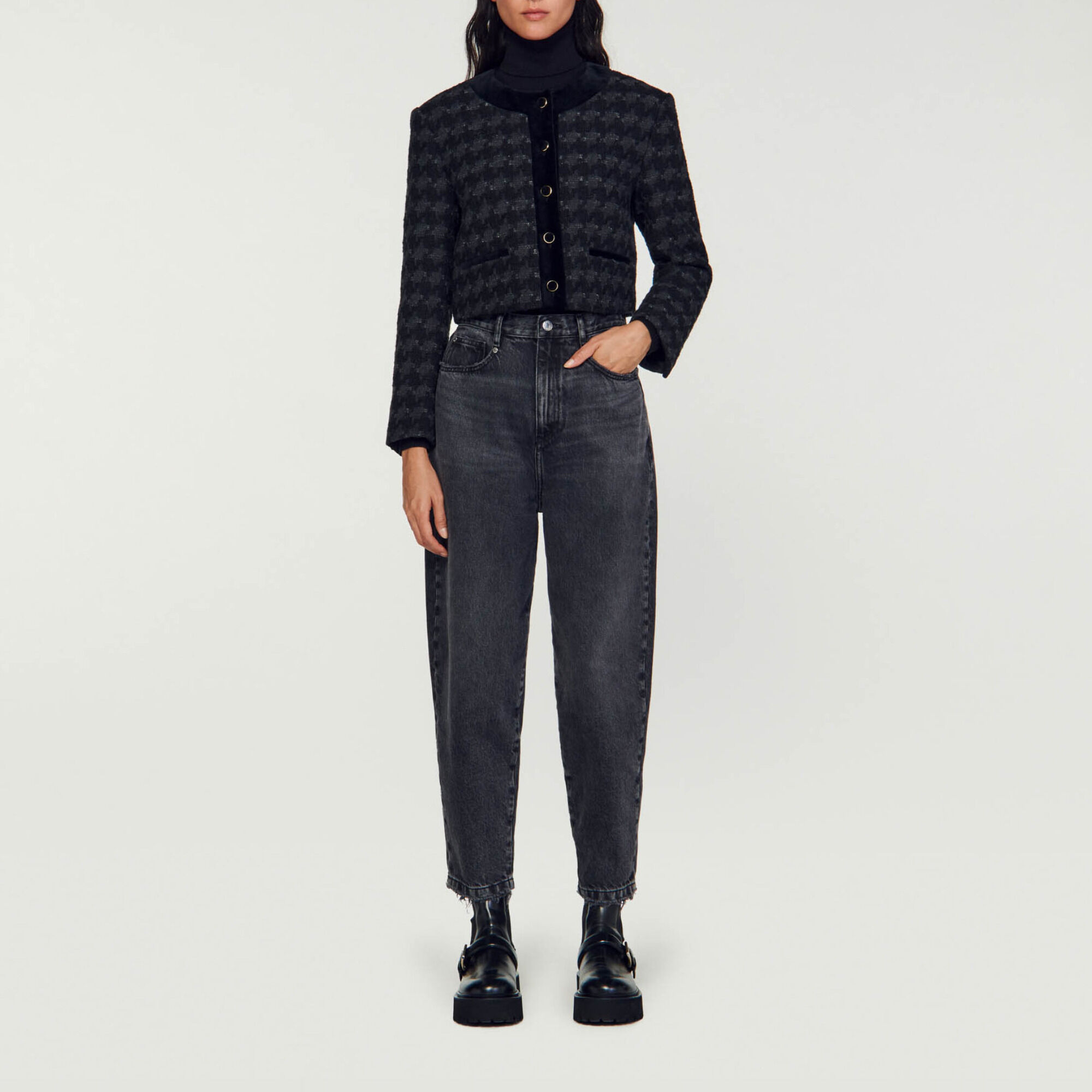 Short tweed jacket black / gray For Women | Sandro Paris