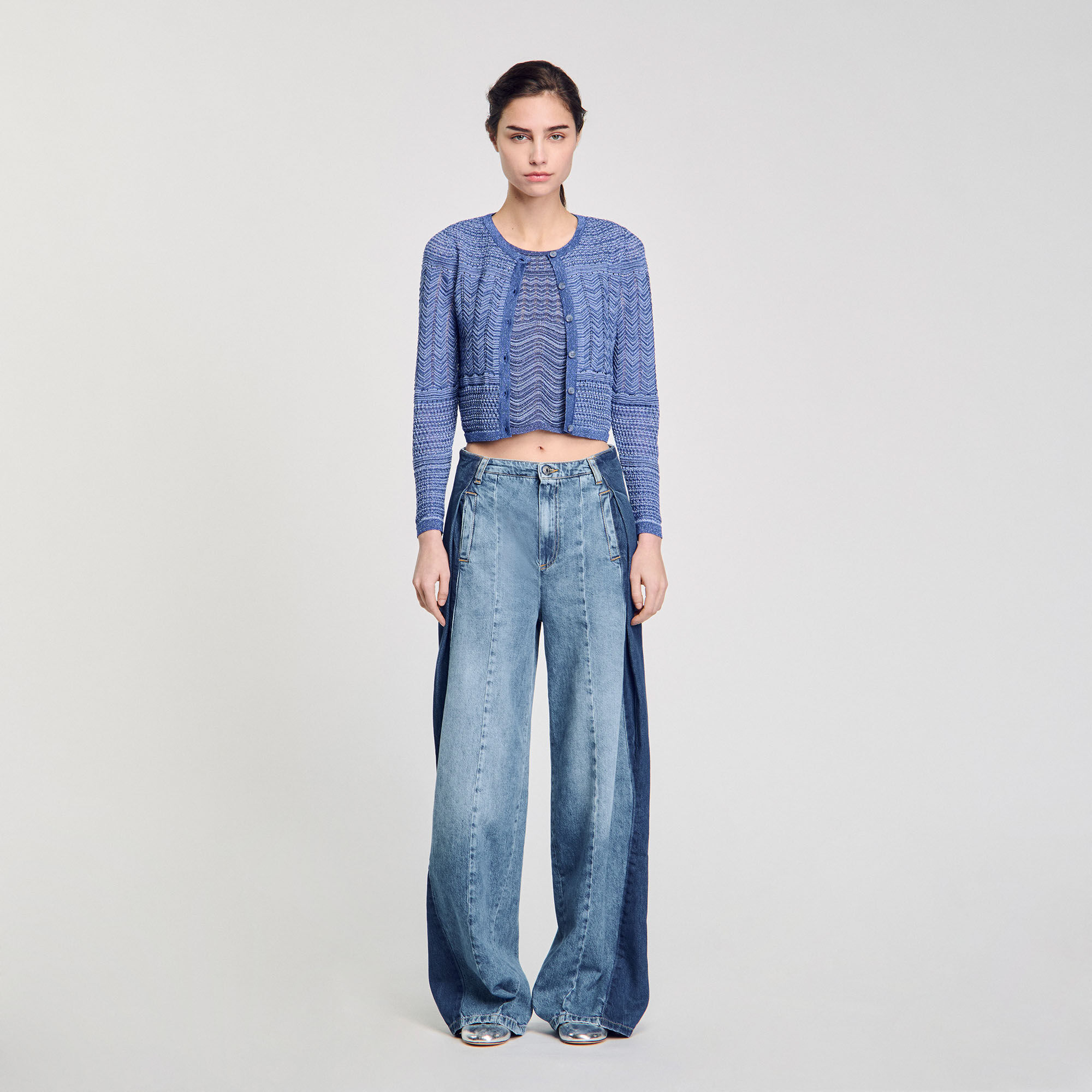 Glitter knit cardigan blue For Women | Sandro Paris