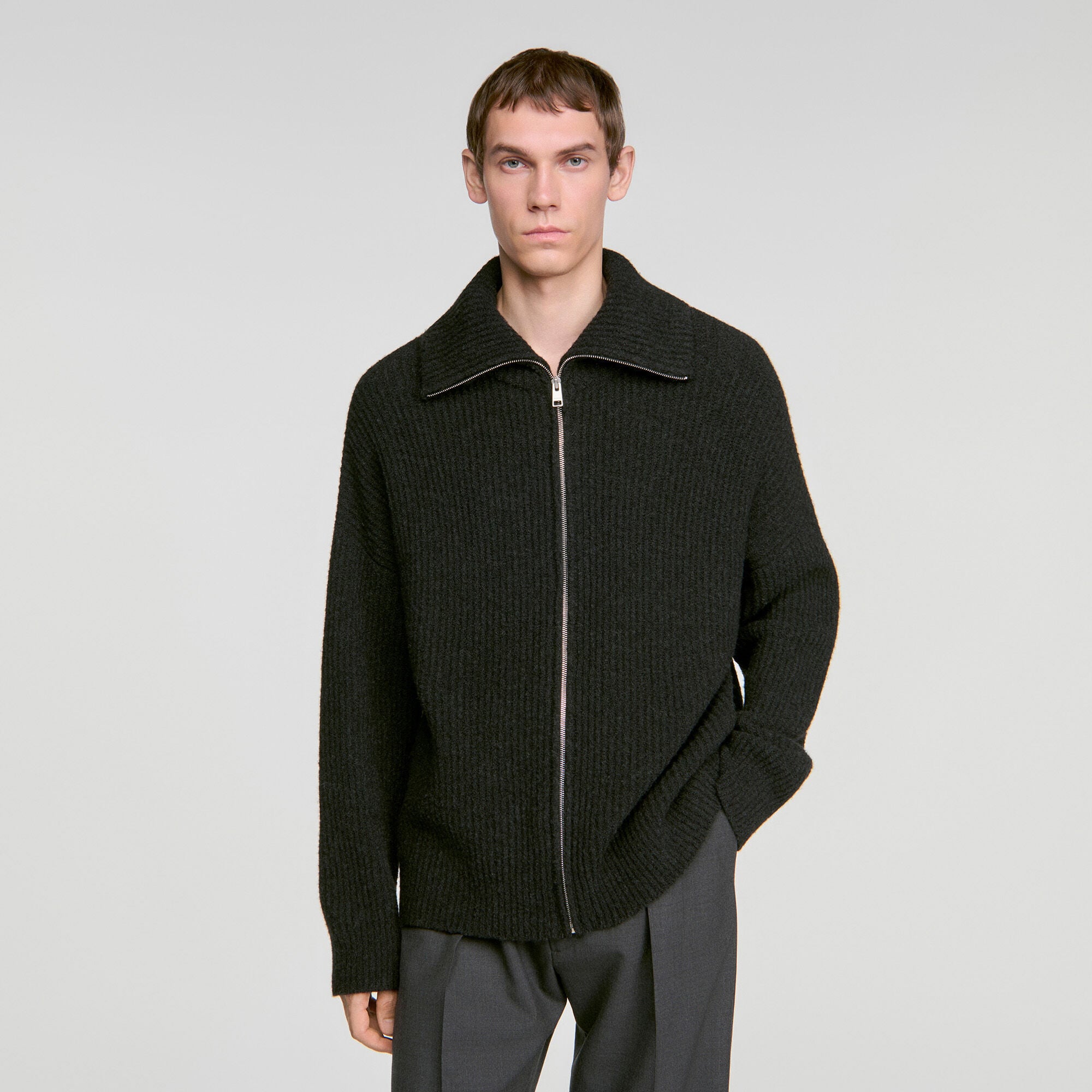 Textured wool zip-up cardigan - Men | Sandro