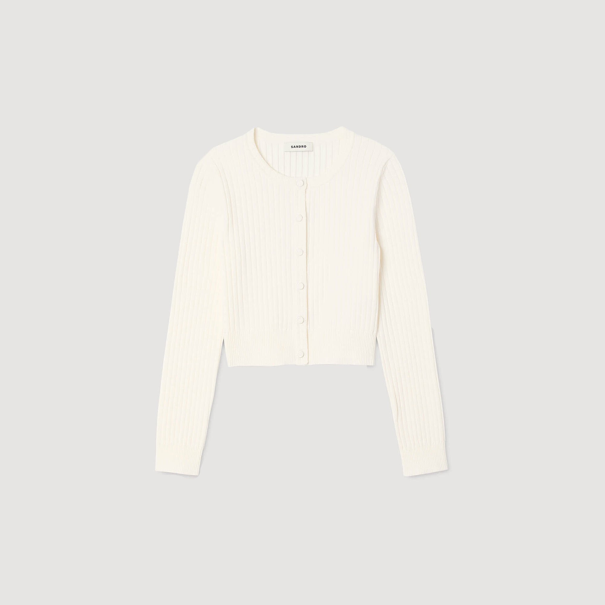 Cropped rib knit cardigan