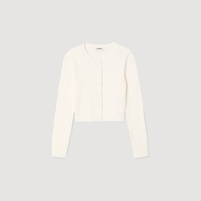 Cropped rib knit cardigan