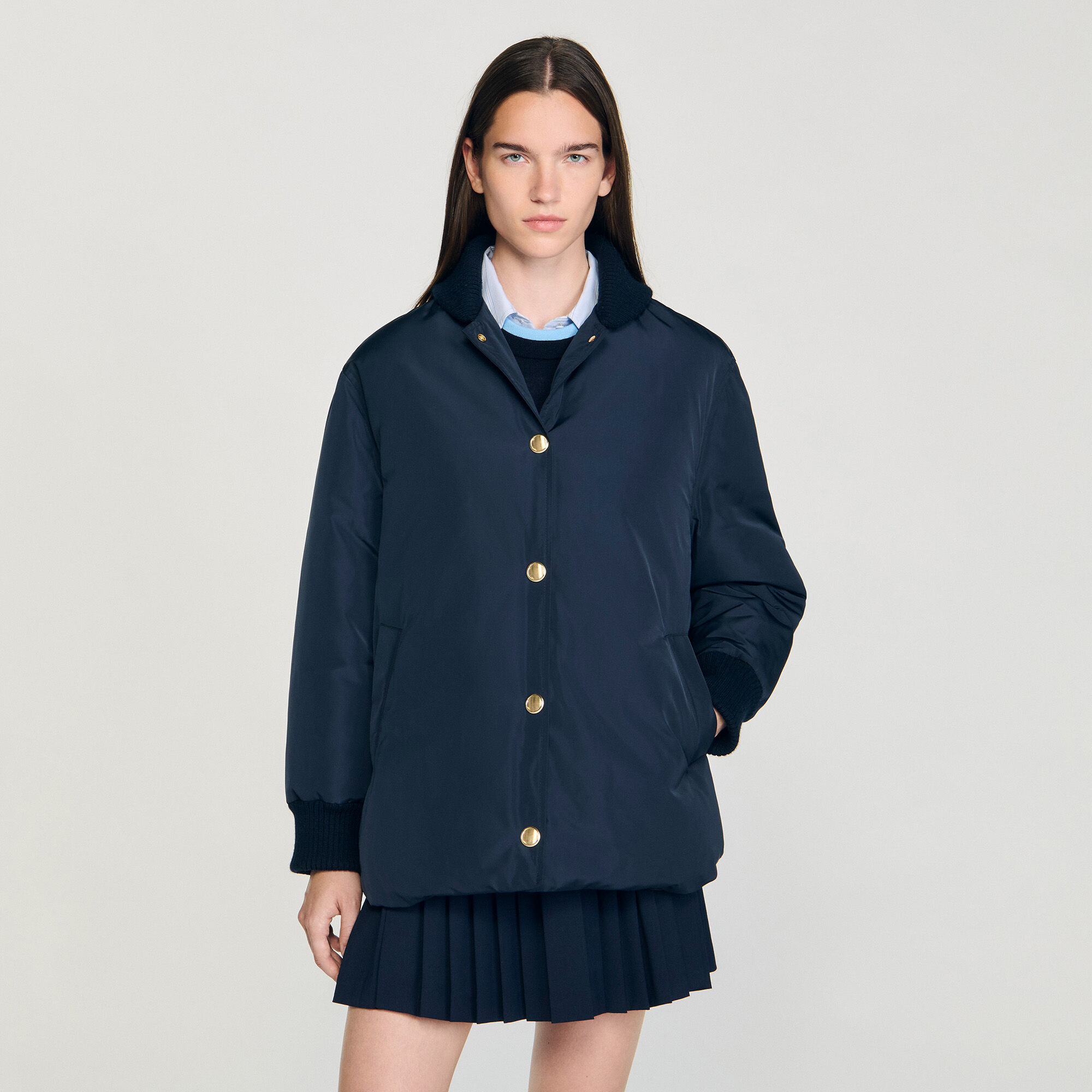 Puffer jacket with teddy collar