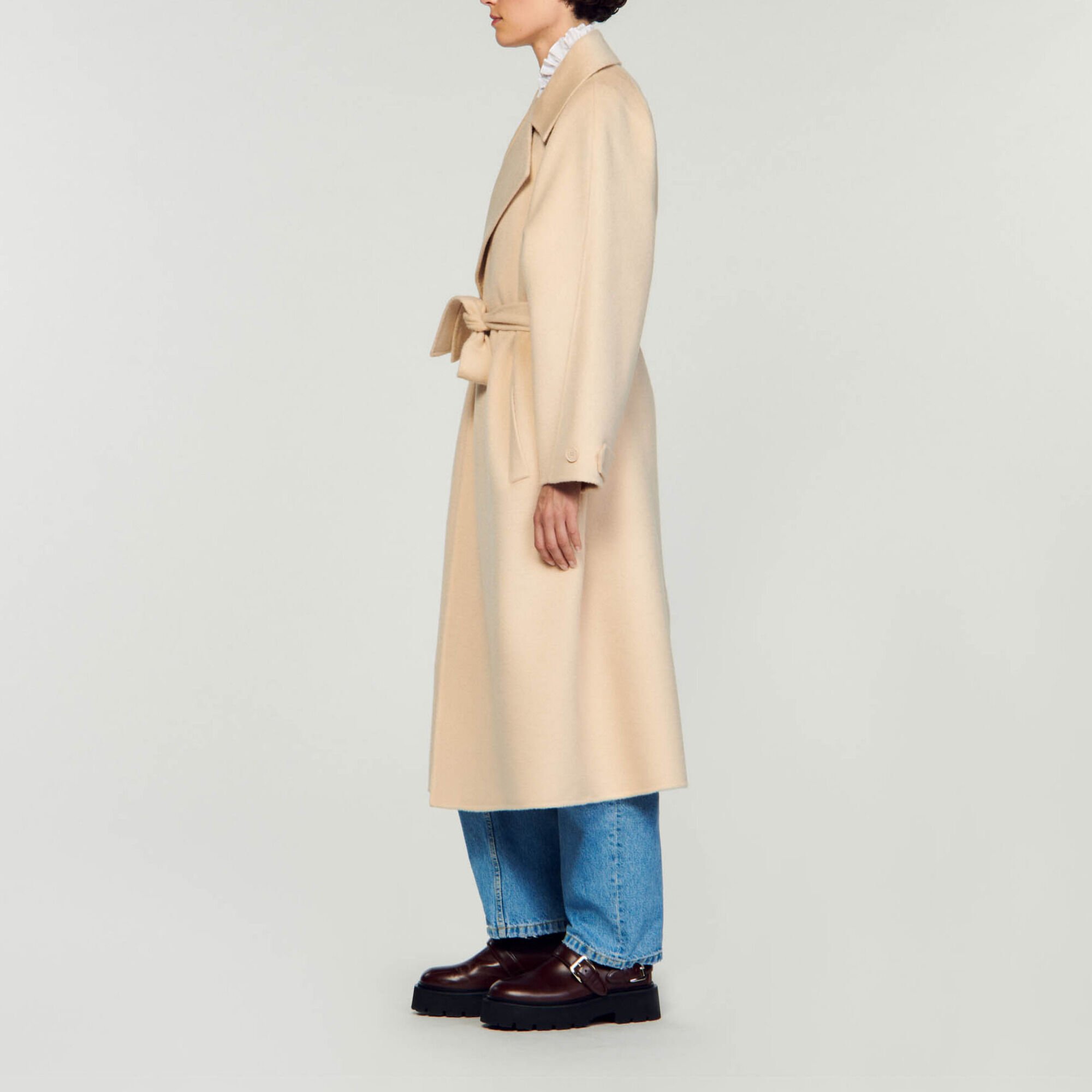 Double-breasted wool trench coat