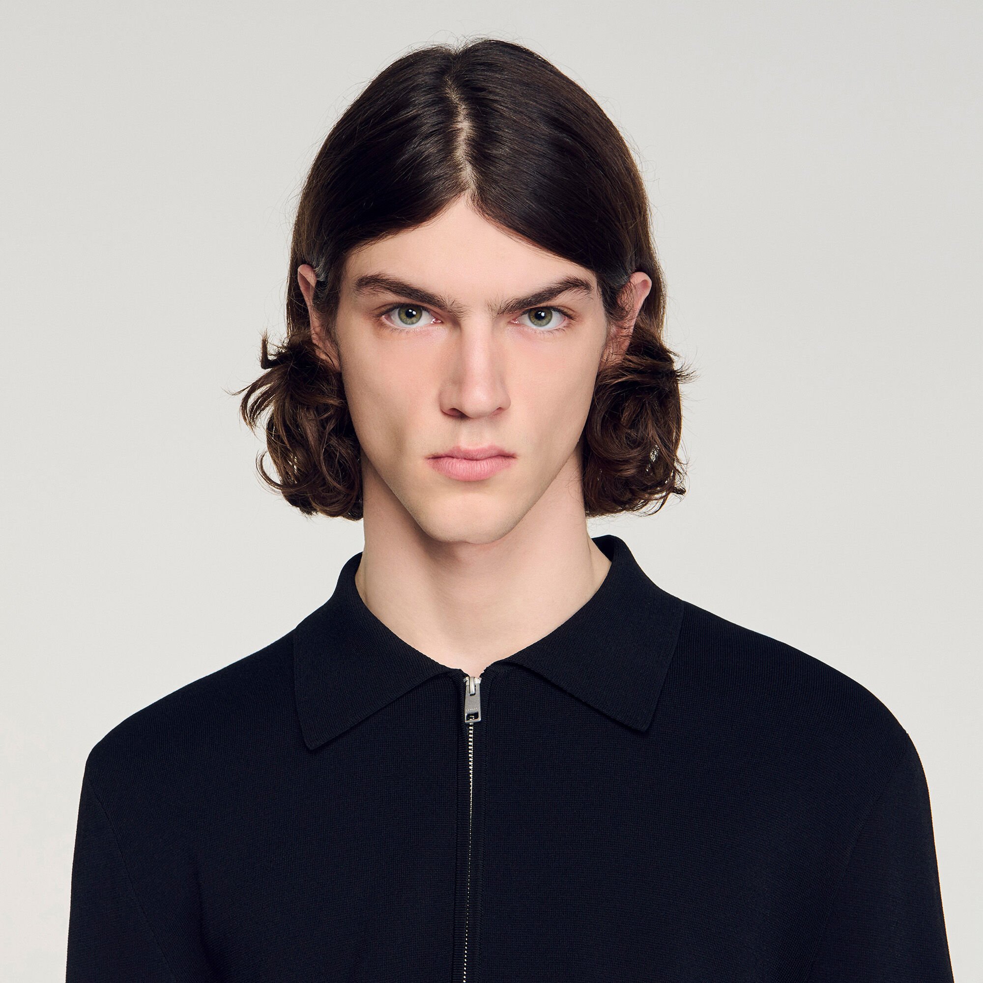 Zipped viscose knit cardigan