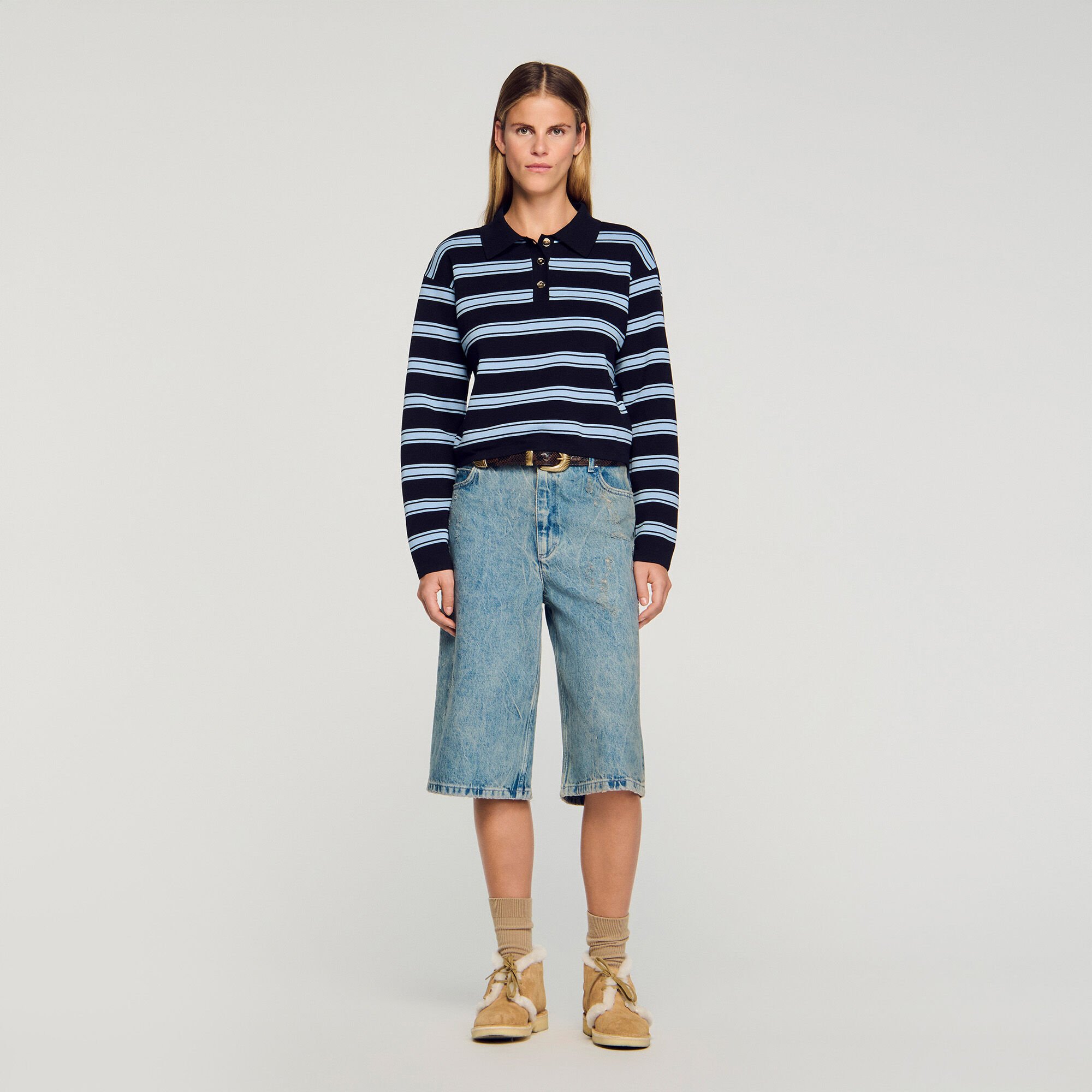 Striped polo sweater