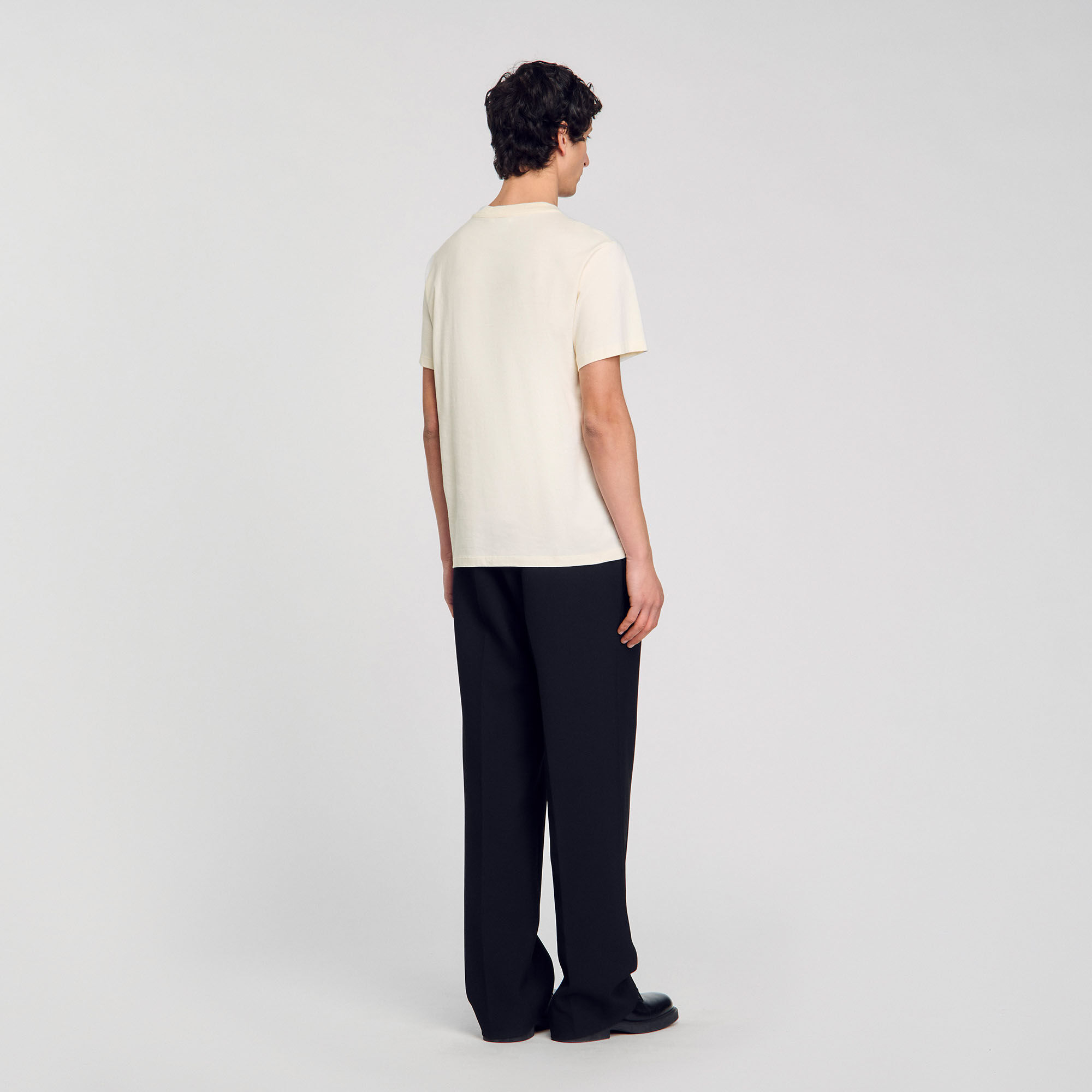 T-shirt with flower detail white / beige for Men | Sandro Paris
