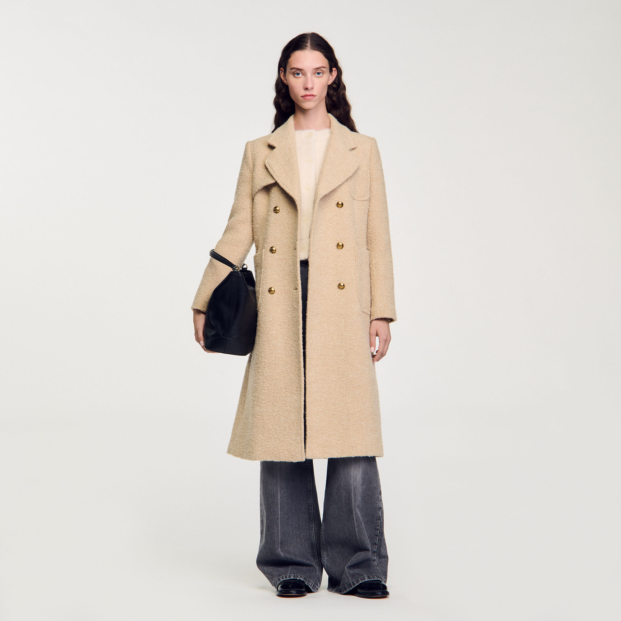 Double breasted tan coat top