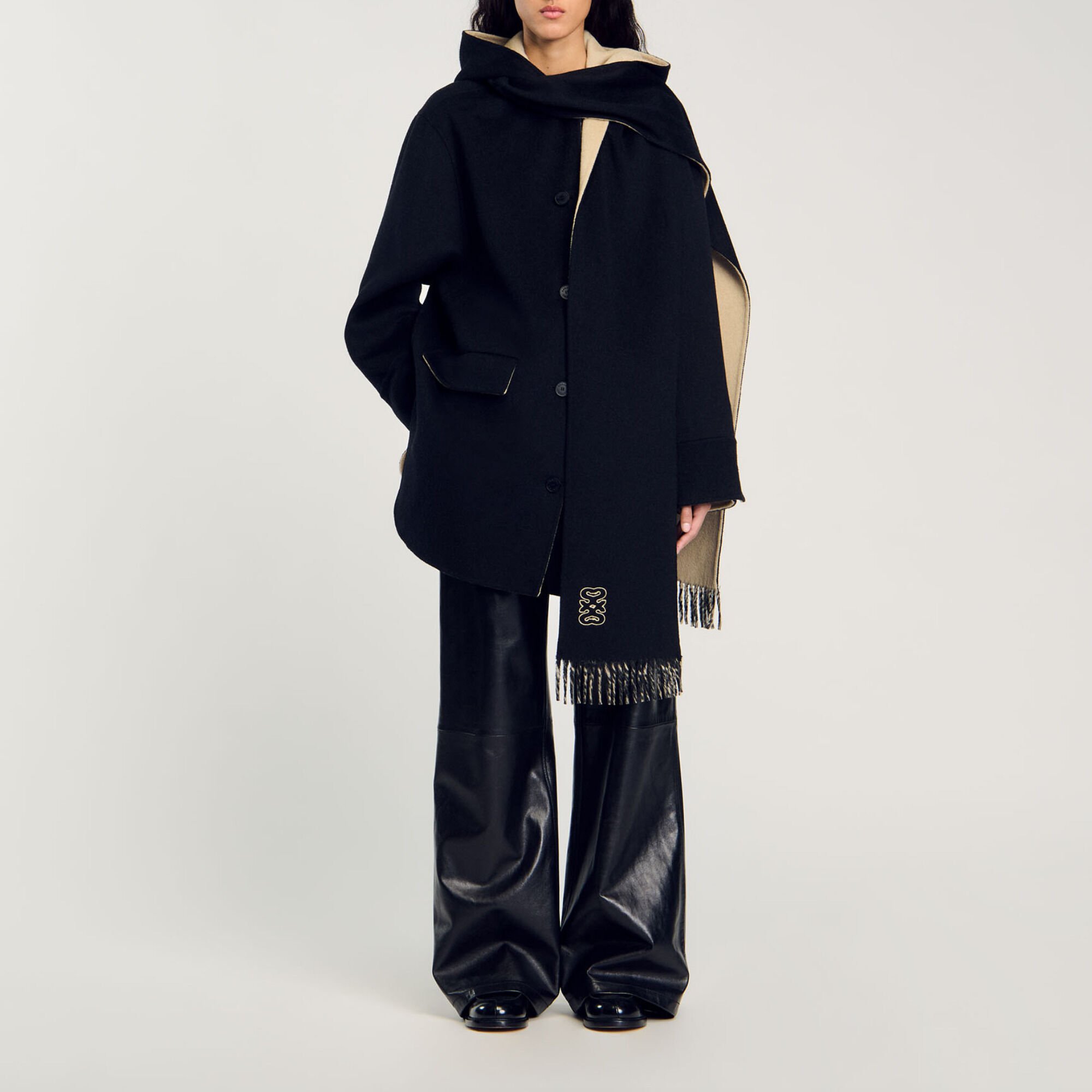 Wool coat with scarf