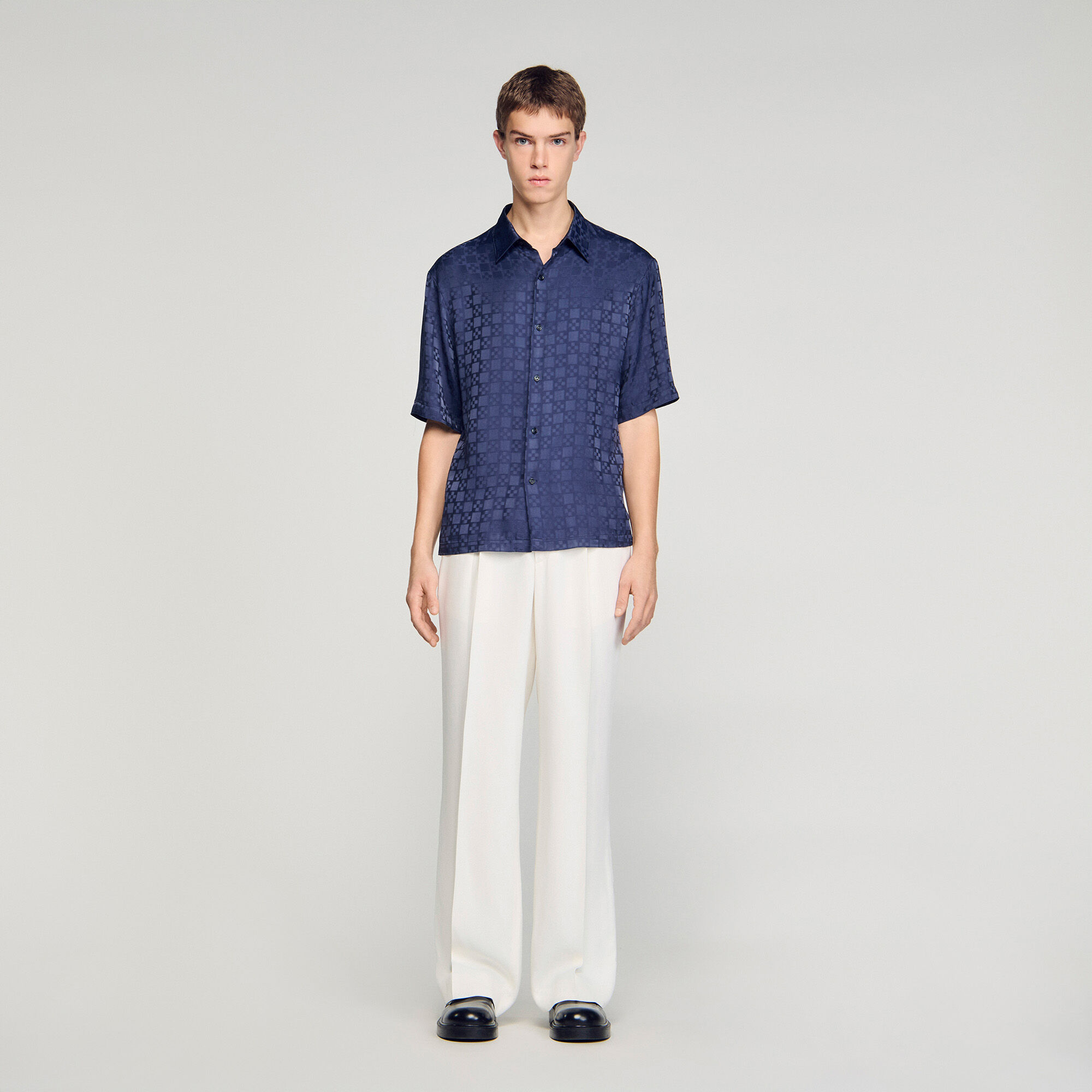 Square Cross loose-fit shirt in Navy Blue for Men | Sandro Paris