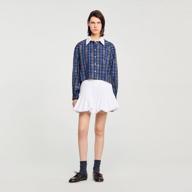 Rhinestone checkered collar shirt