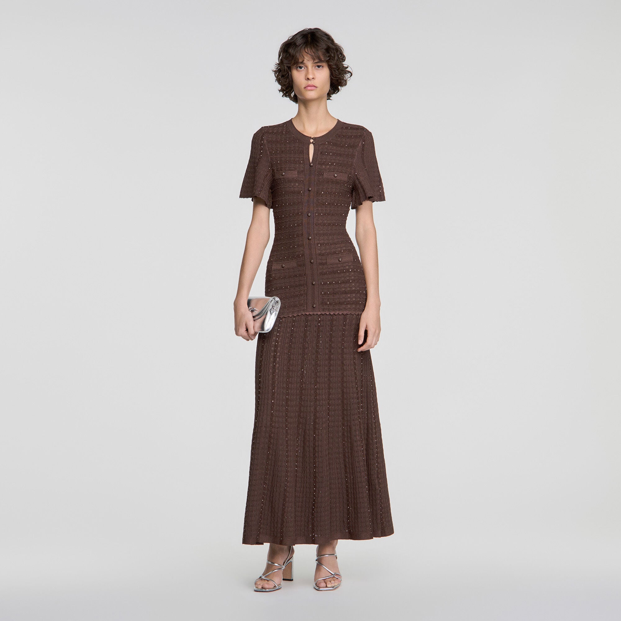 Rhinestone knit maxi dress - Women | Sandro