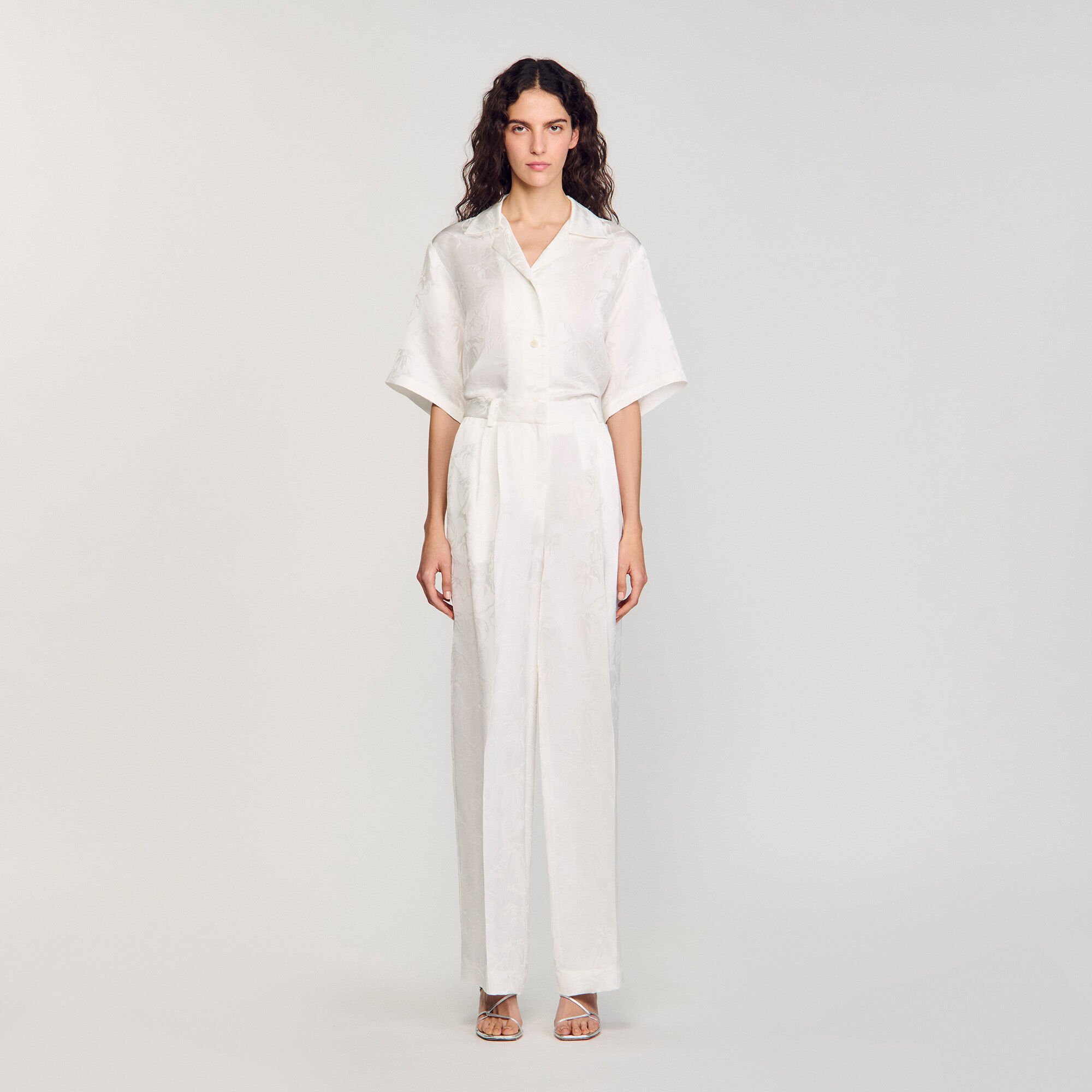 Jacquard flowers trousers white / beige For Women | Sandro Paris