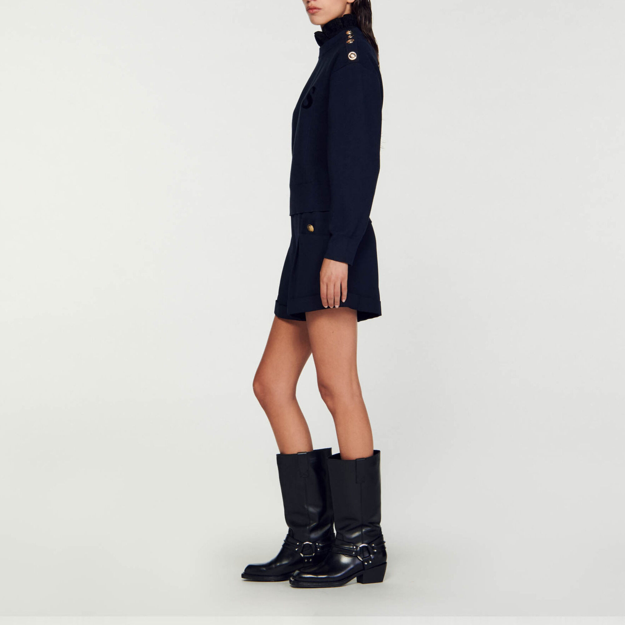 Cropped turtleneck sweater blue For Women | Sandro Paris