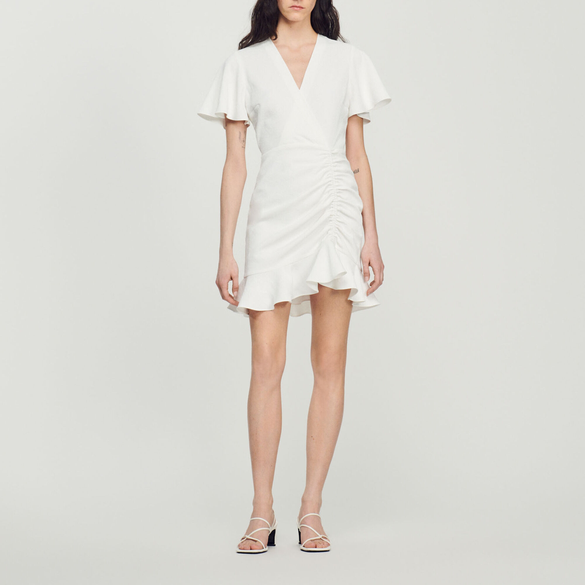Short crossover dress white beige For Women Sandro Paris