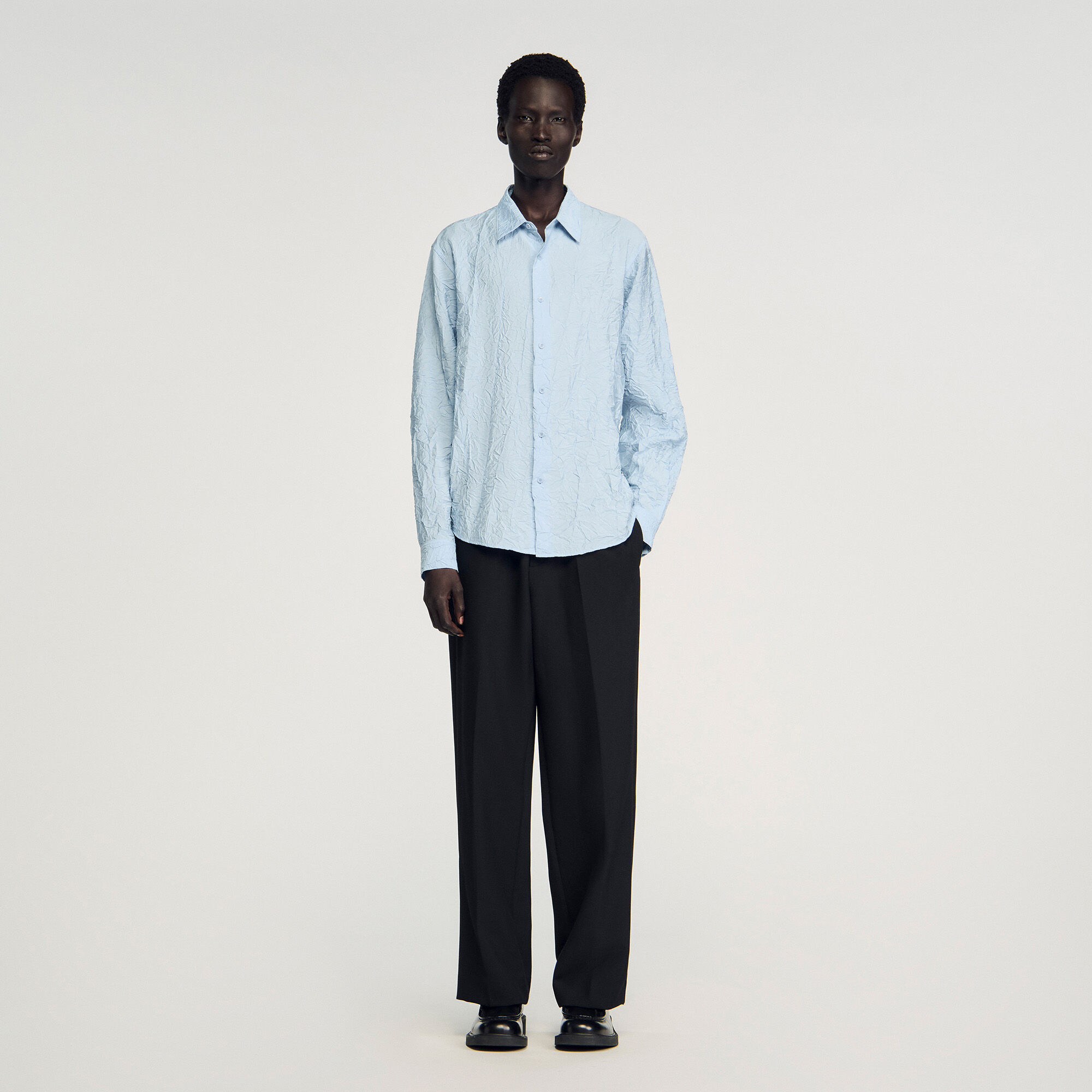 パリ発★トップステッチ★ジャンプスーツ★ SANDRO Floral motif shirt blue for Men | Sandro Paris