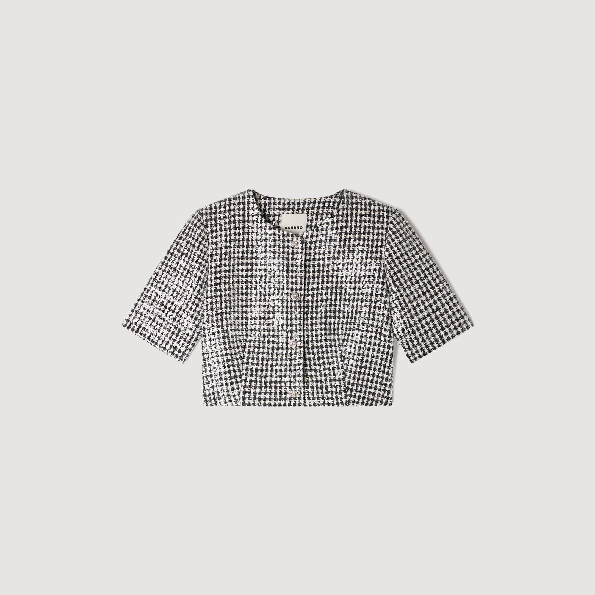 Cropped houndstooth tweed jacket