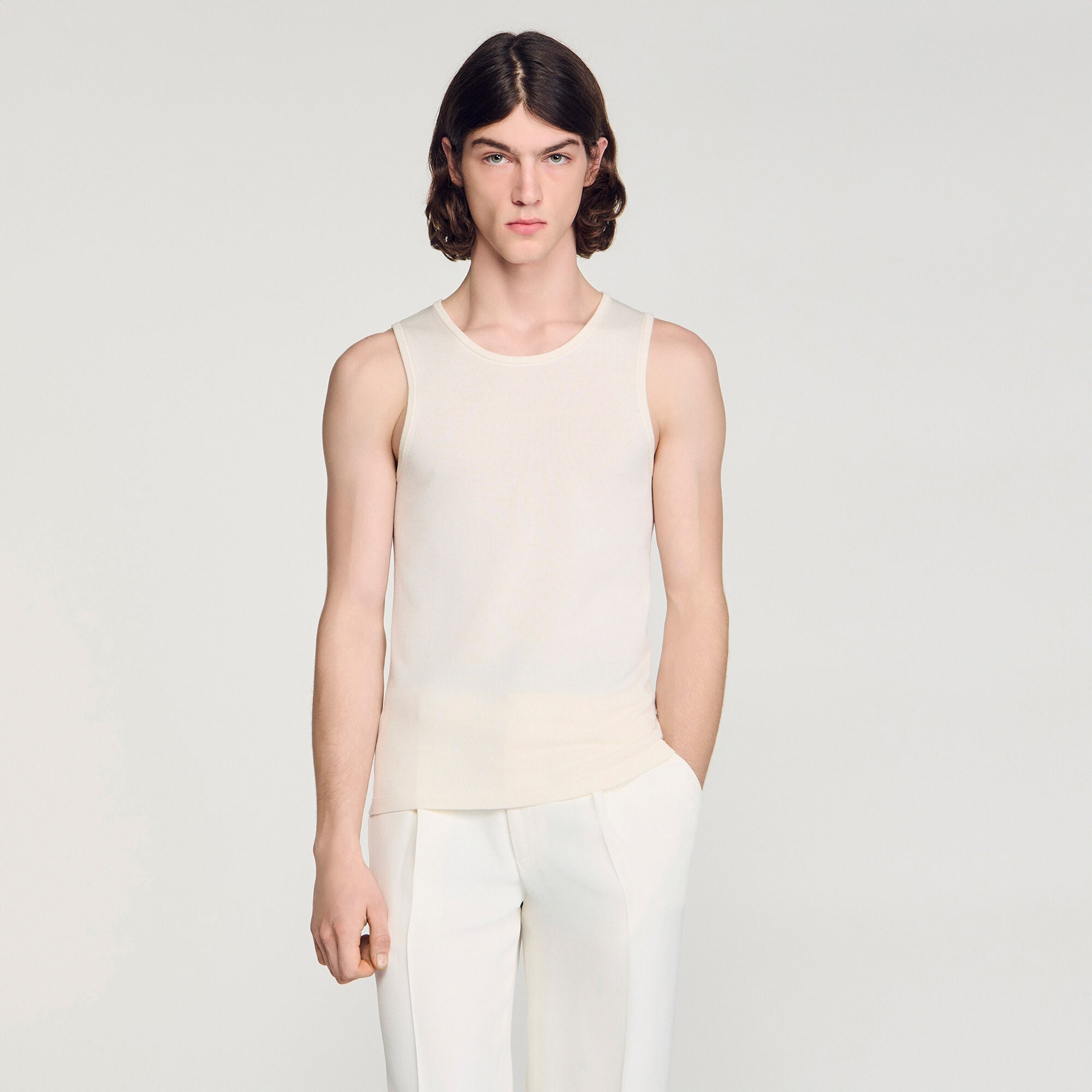 Knit crew neck vest top