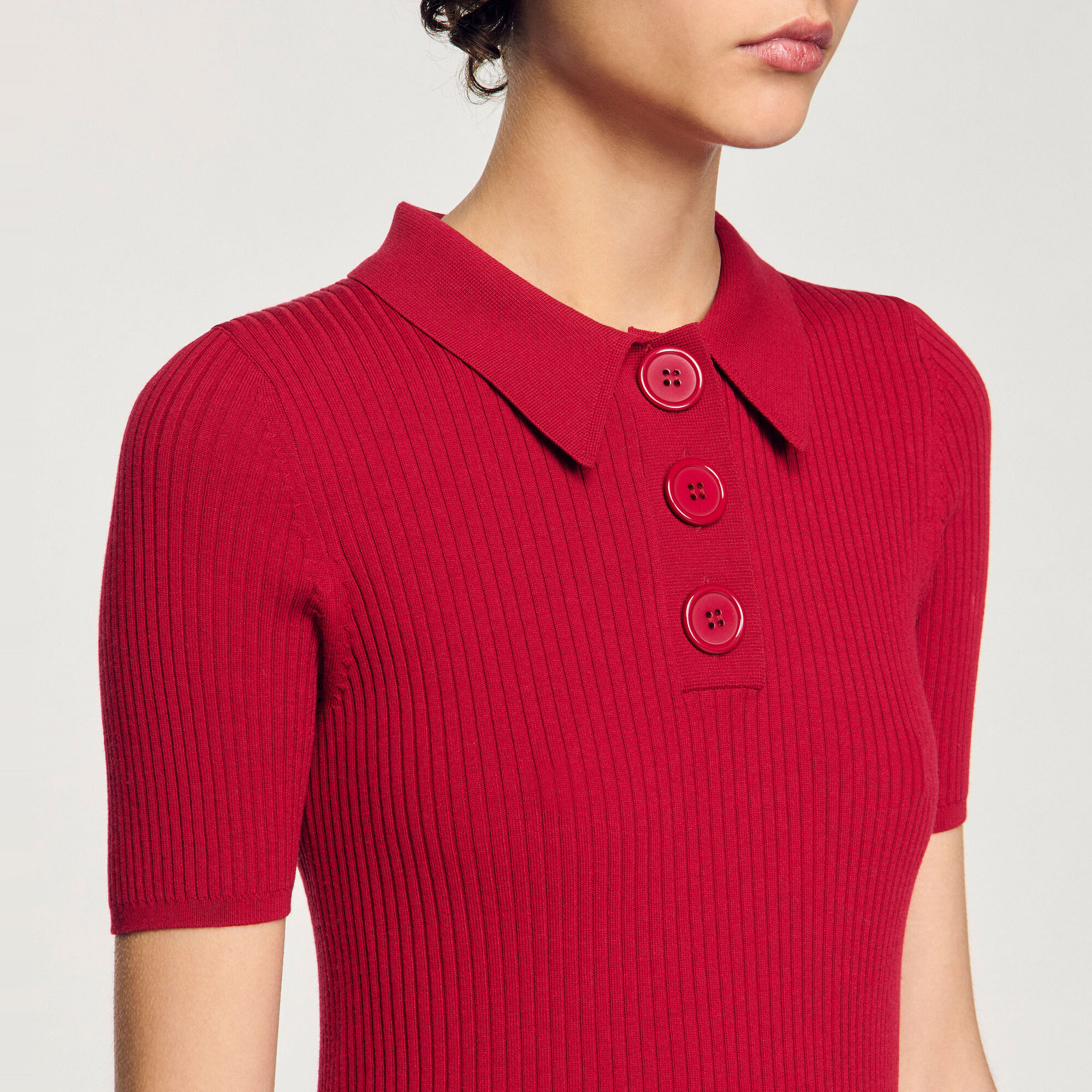 Rib knit polo shirt