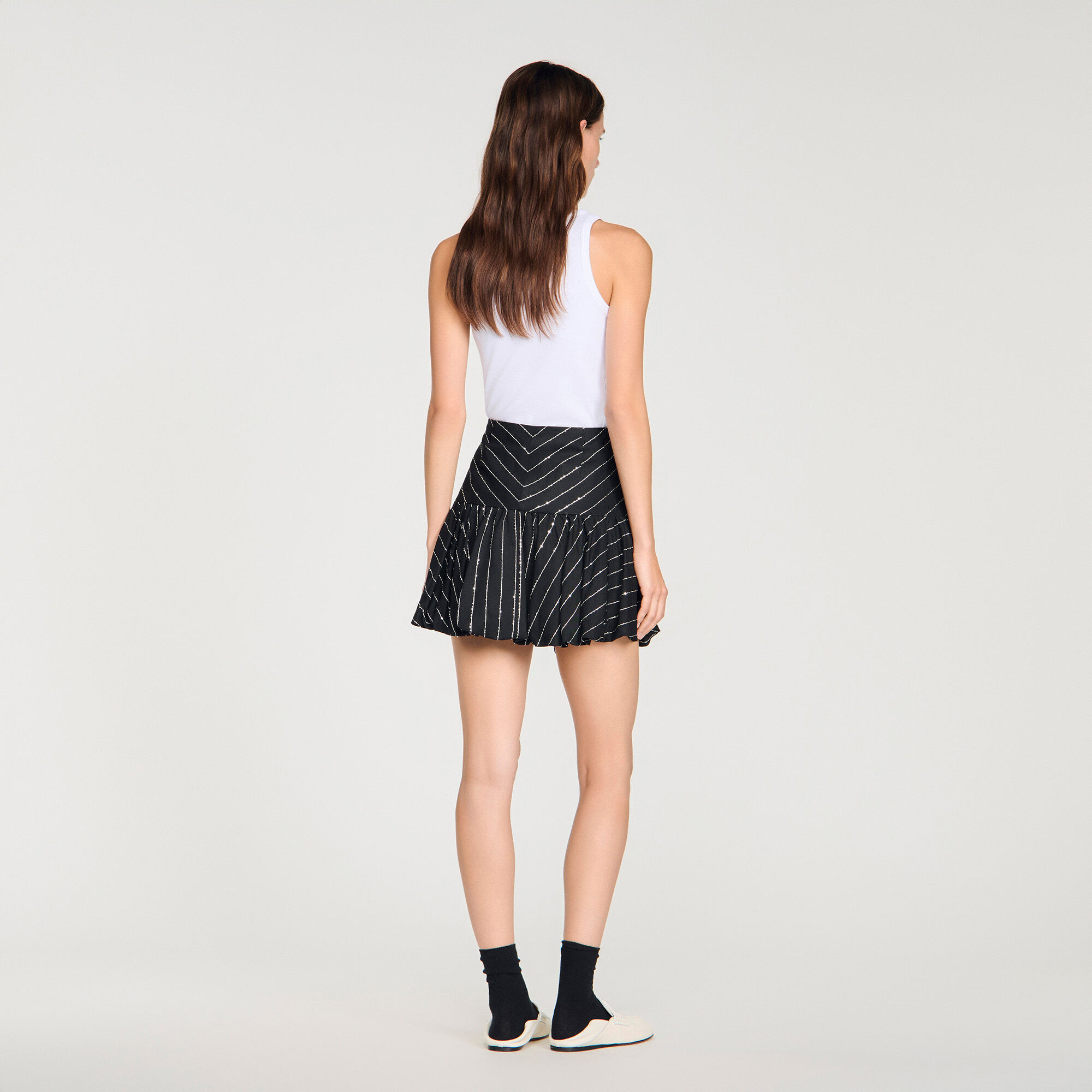 Mini striped sequin skirt in Black / White for Women | Sandro Paris