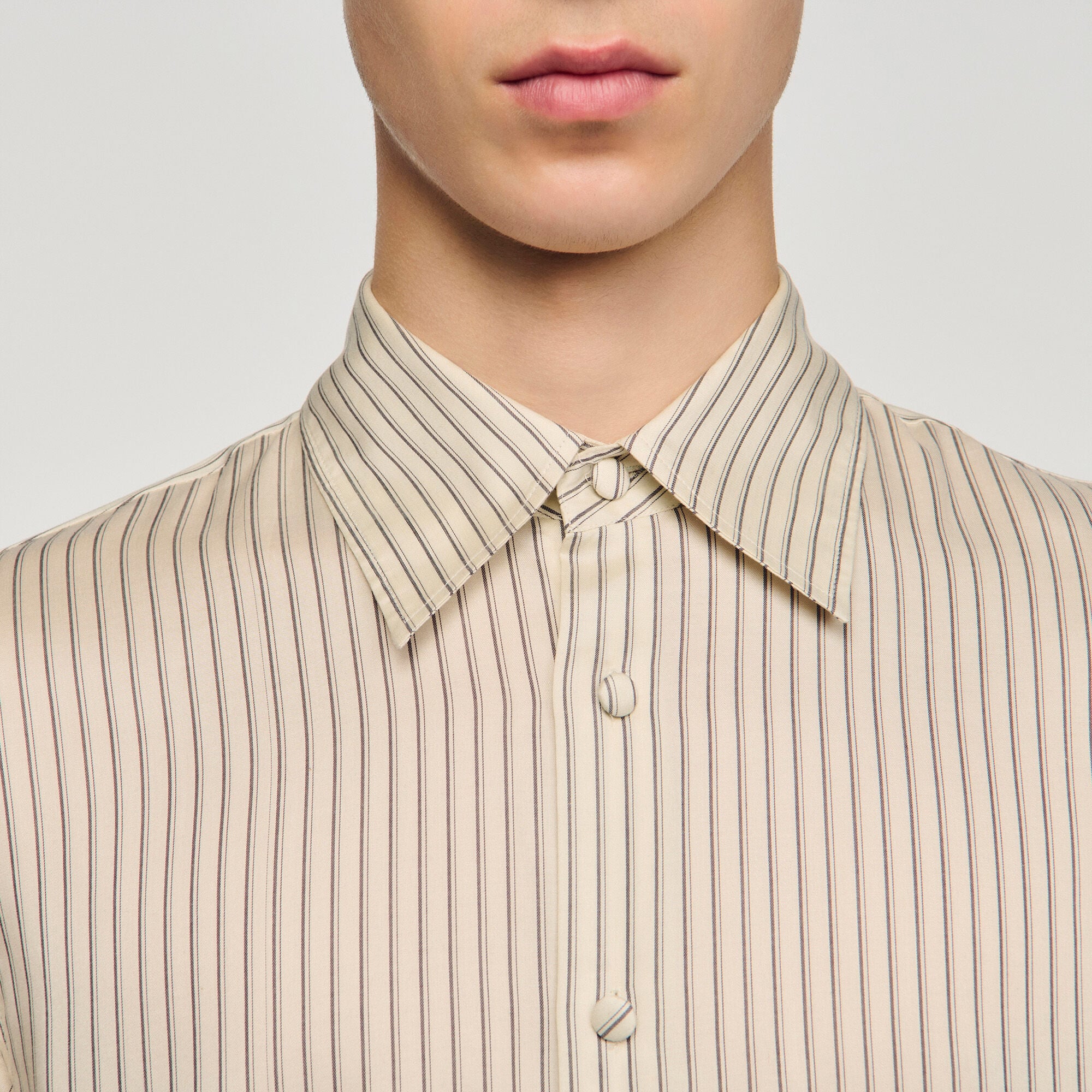 Striped loose-fit shirt in Ecru / gris for Men | Sandro Paris Striped loose-fit shirt in Ecru / gris for Men | Sandro Paris