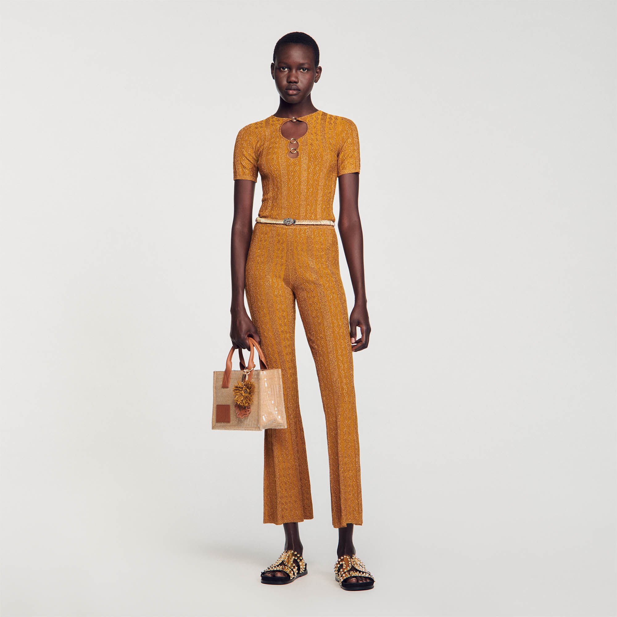 Metallic knit pants Yellow / Orange | Sandro Paris