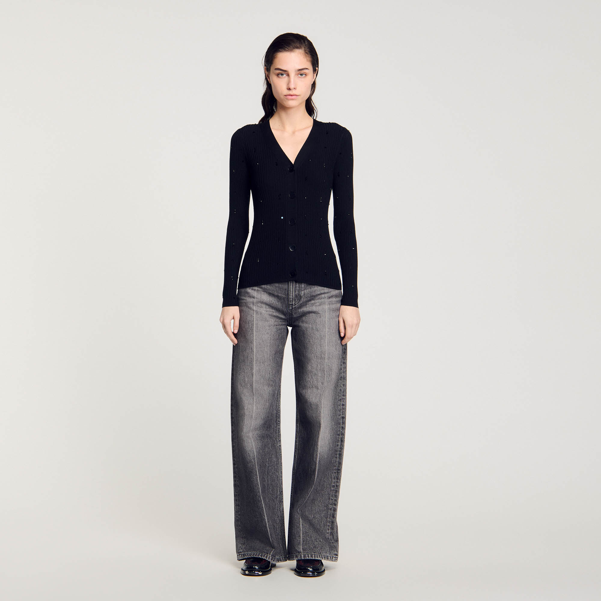 Rhinestone cardigan black / gray For Women | Sandro Paris