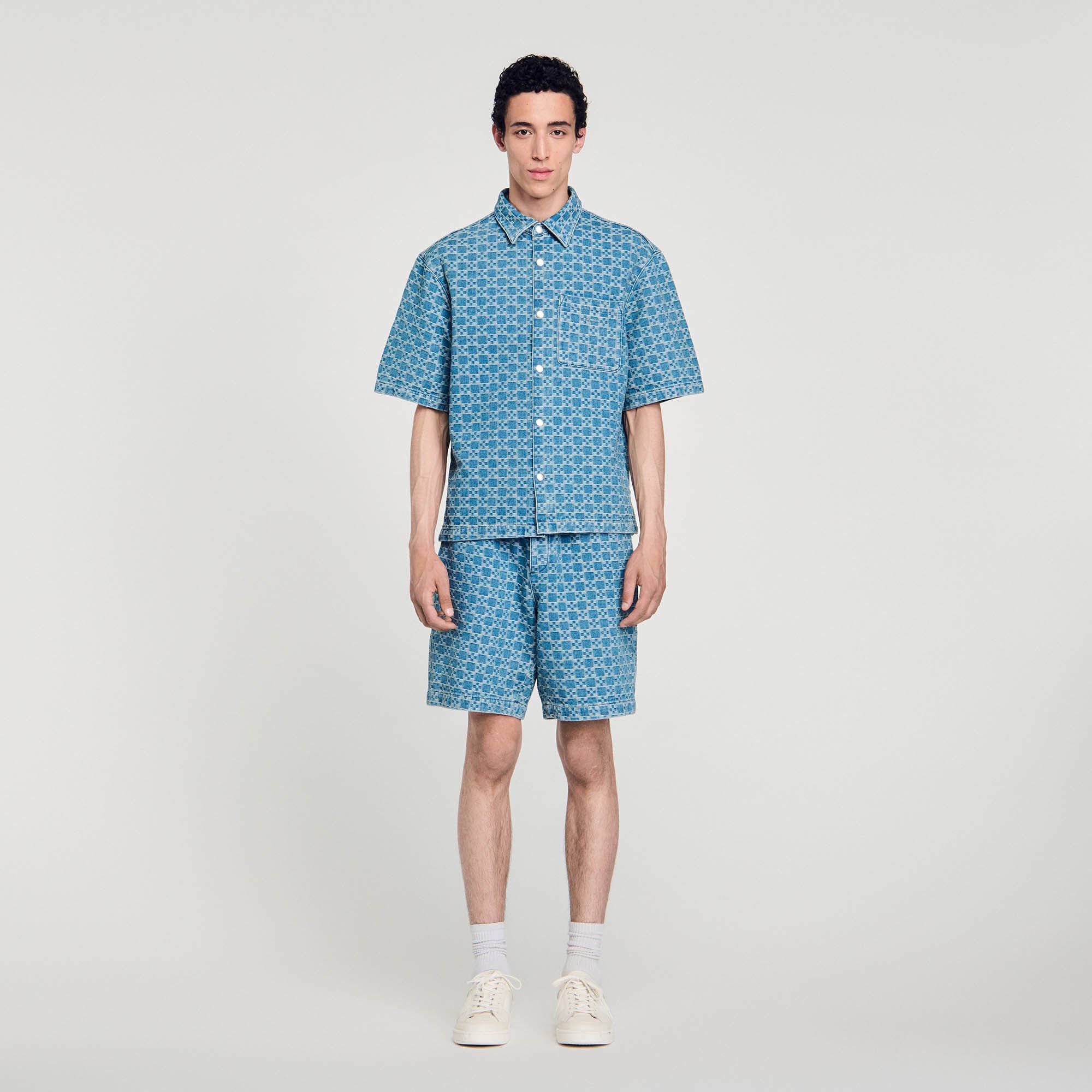 Square cross denim shirt