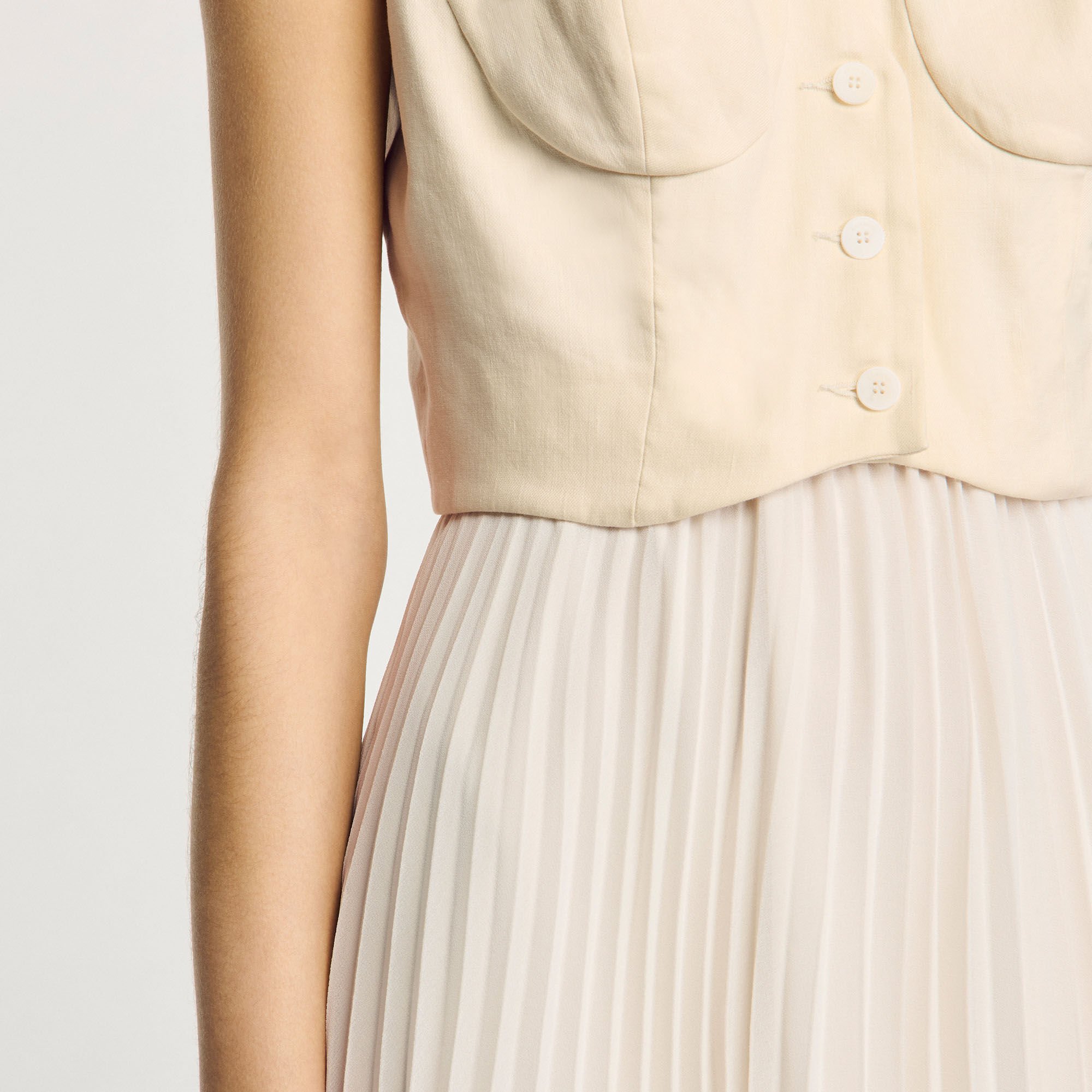 【海外限定】Sandroワンピース☆V-Neck Button-Down Linen Maxi Linen maxi dress yellow / orange For Women | Sandro Paris