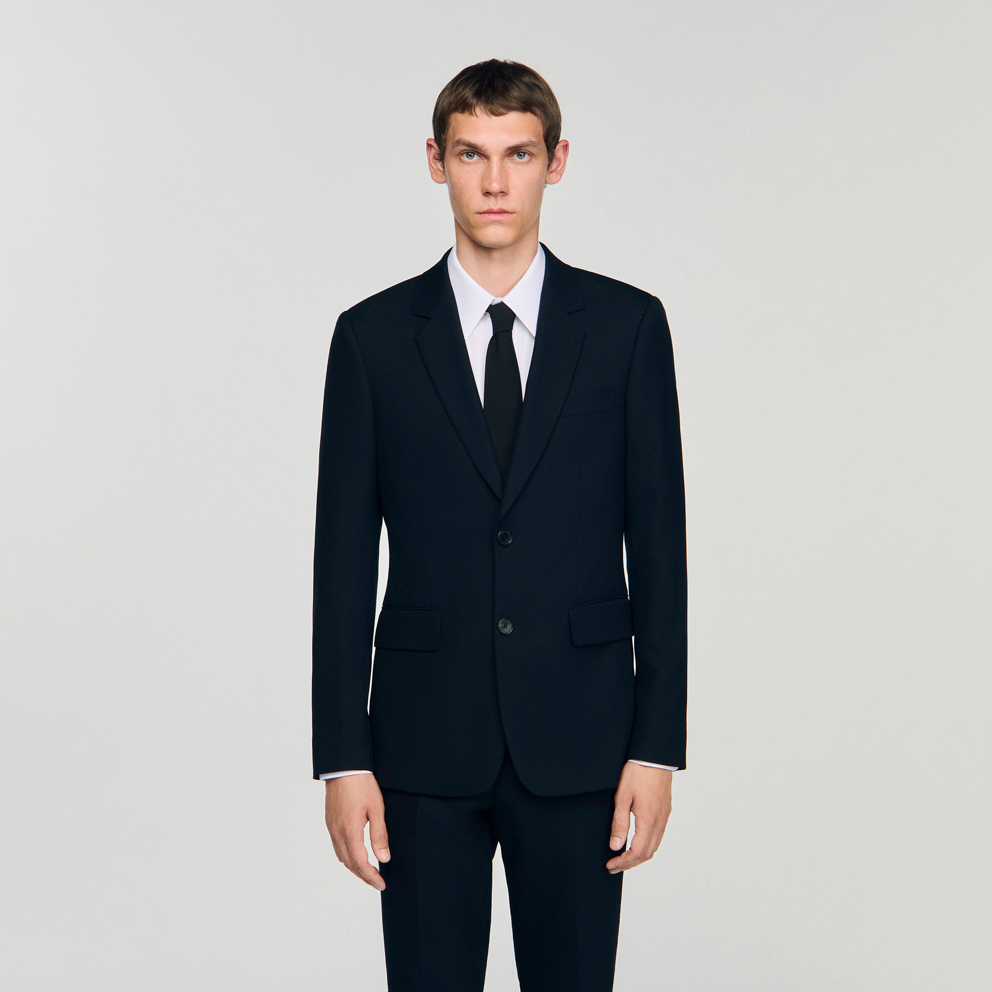 最終価格　Sandro Paris ウールサージジャケット Wool suit jacket black / gray for Men | Sandro Paris