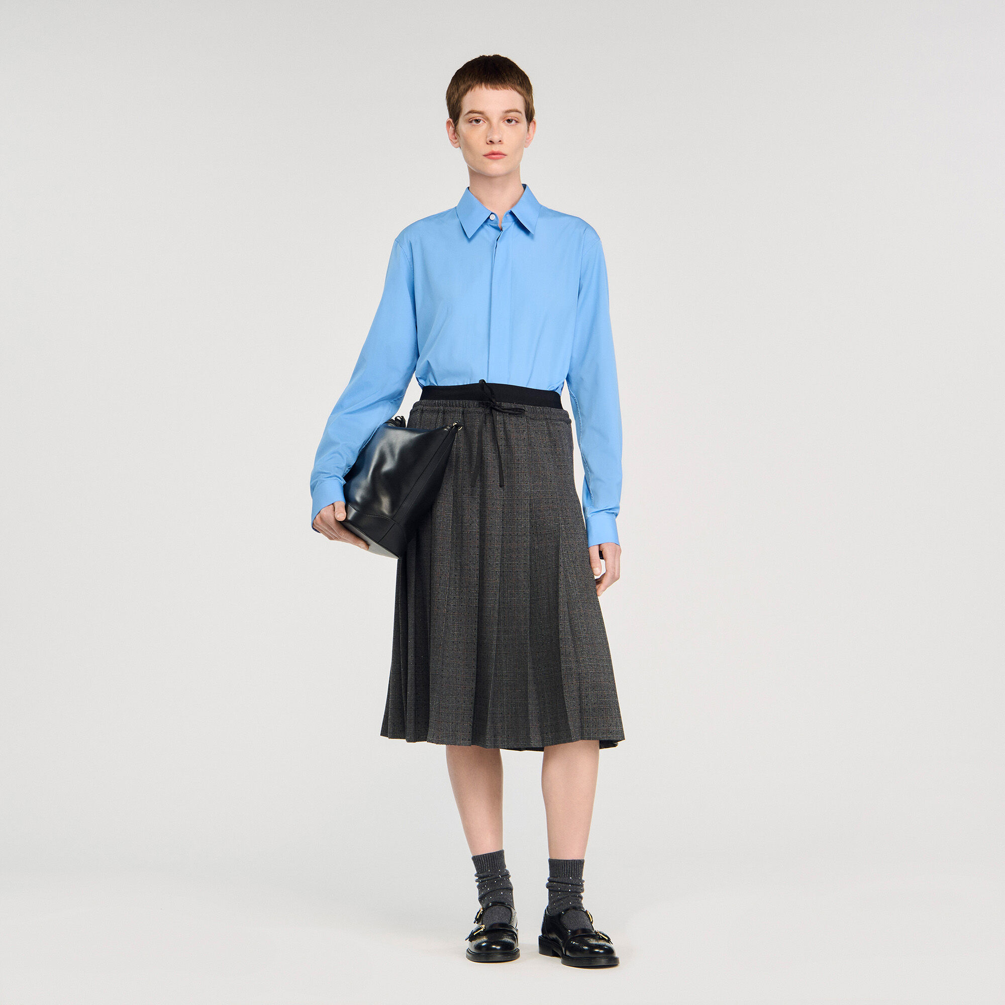 Midi pleated rhinestone skirt