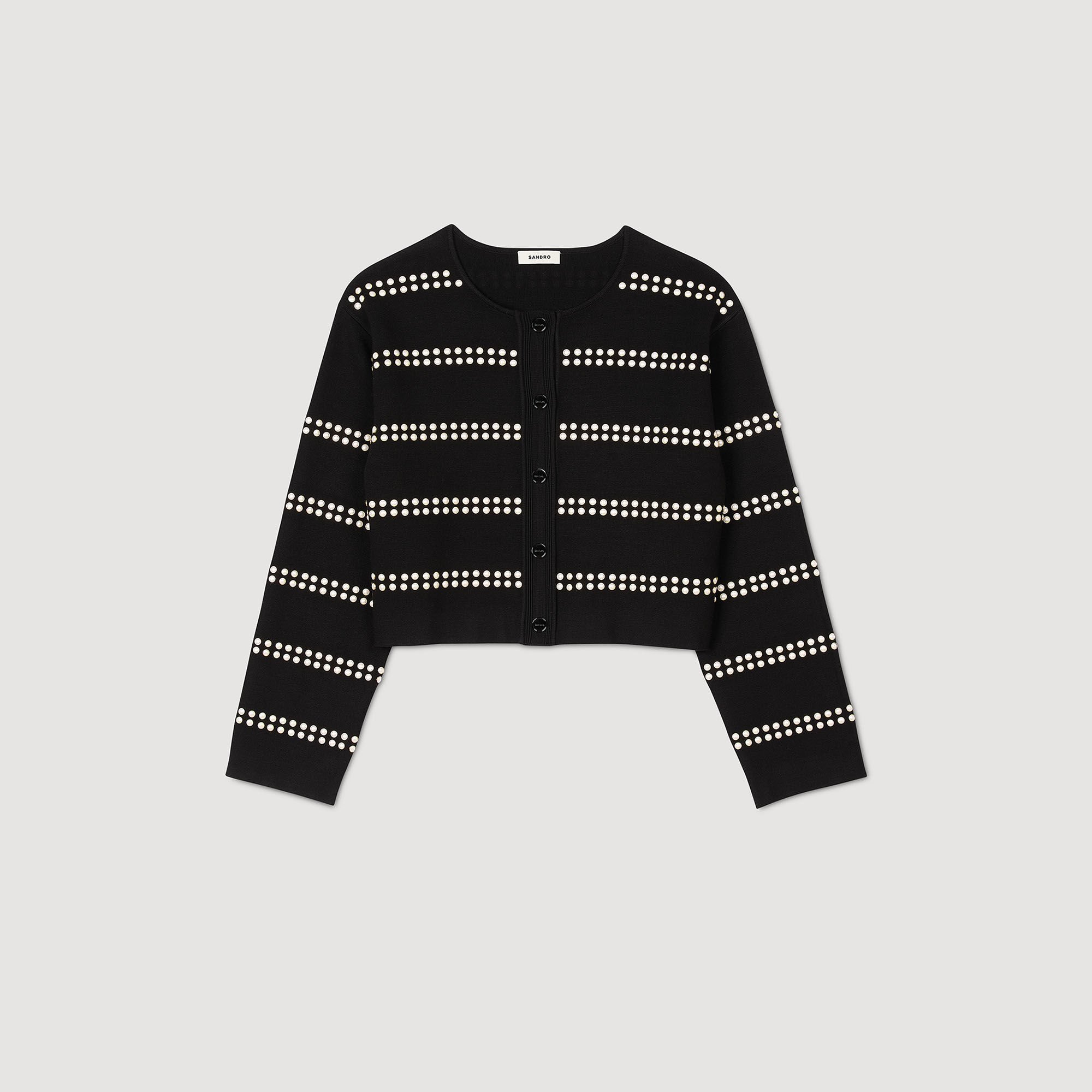 Studded cardigan black / gray For Women | Sandro Paris