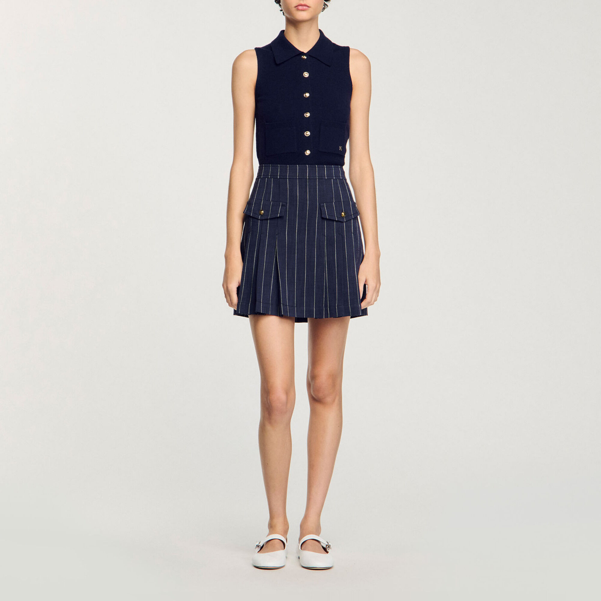 Mini striped pleated skirt