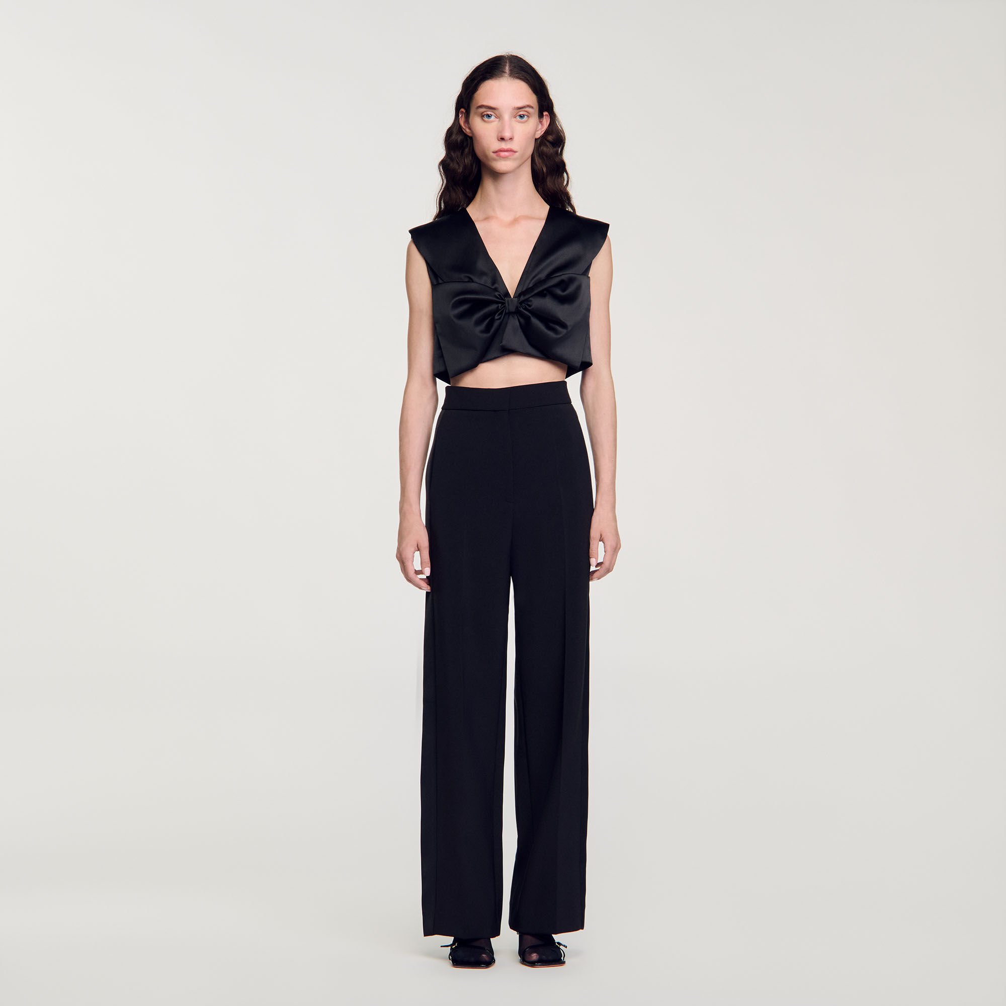 Wide-leg satin side stripe trousers