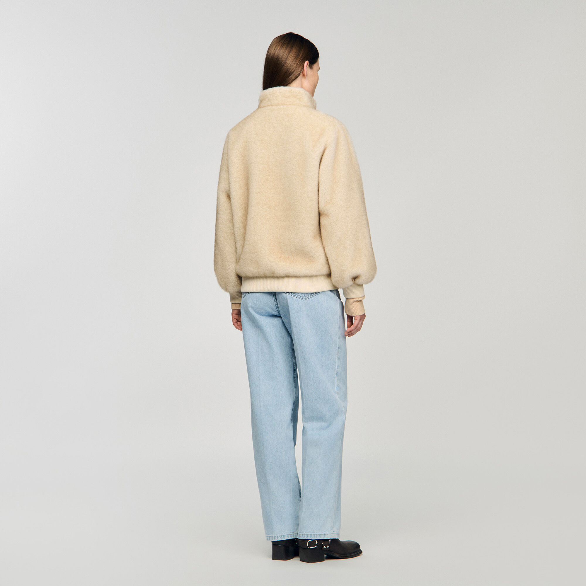 Faux fur jacket in Beige for Women | Sandro Paris