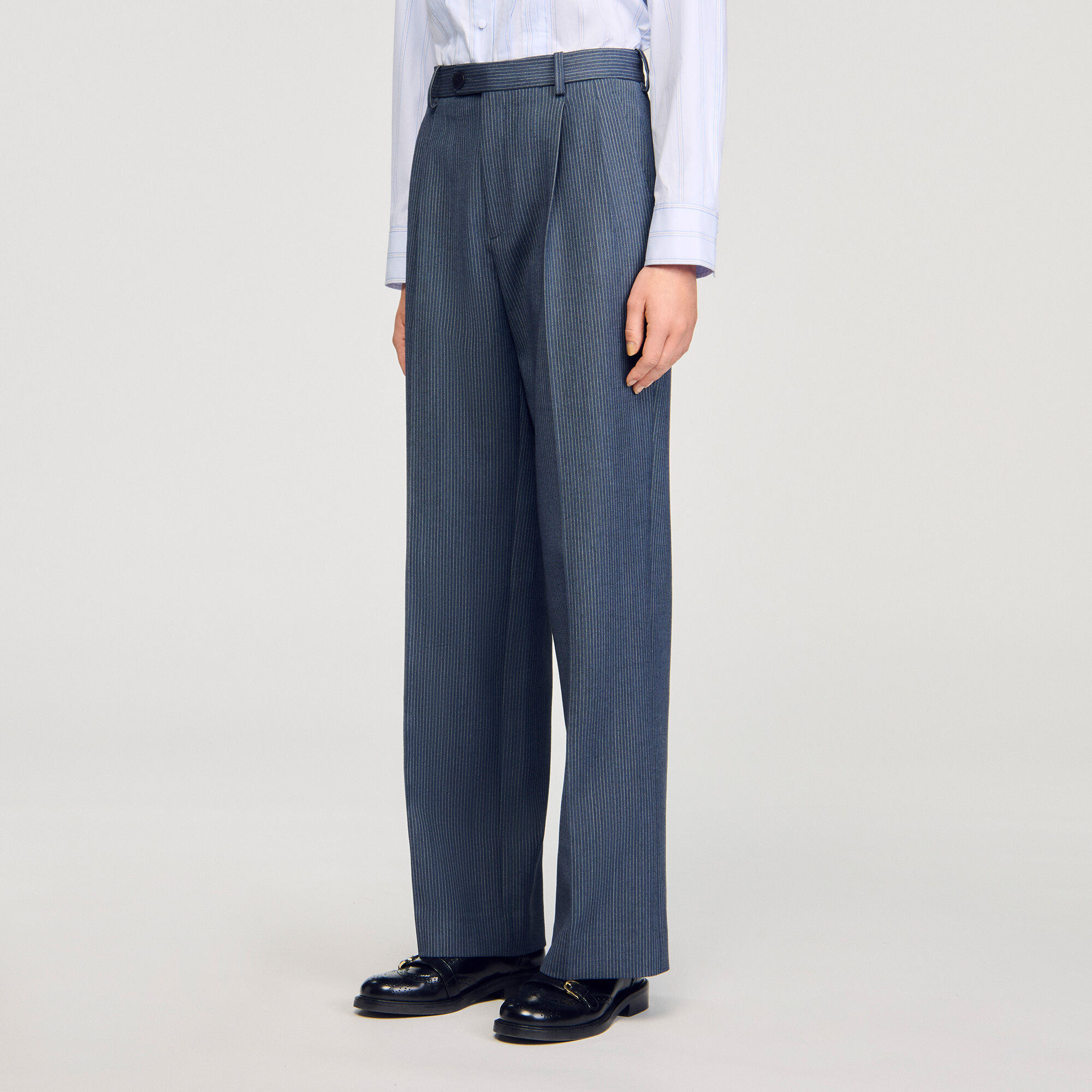 Striped wide-leg trousers blue For Women | Sandro Paris