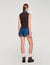 Knit sweater with removable denim collar