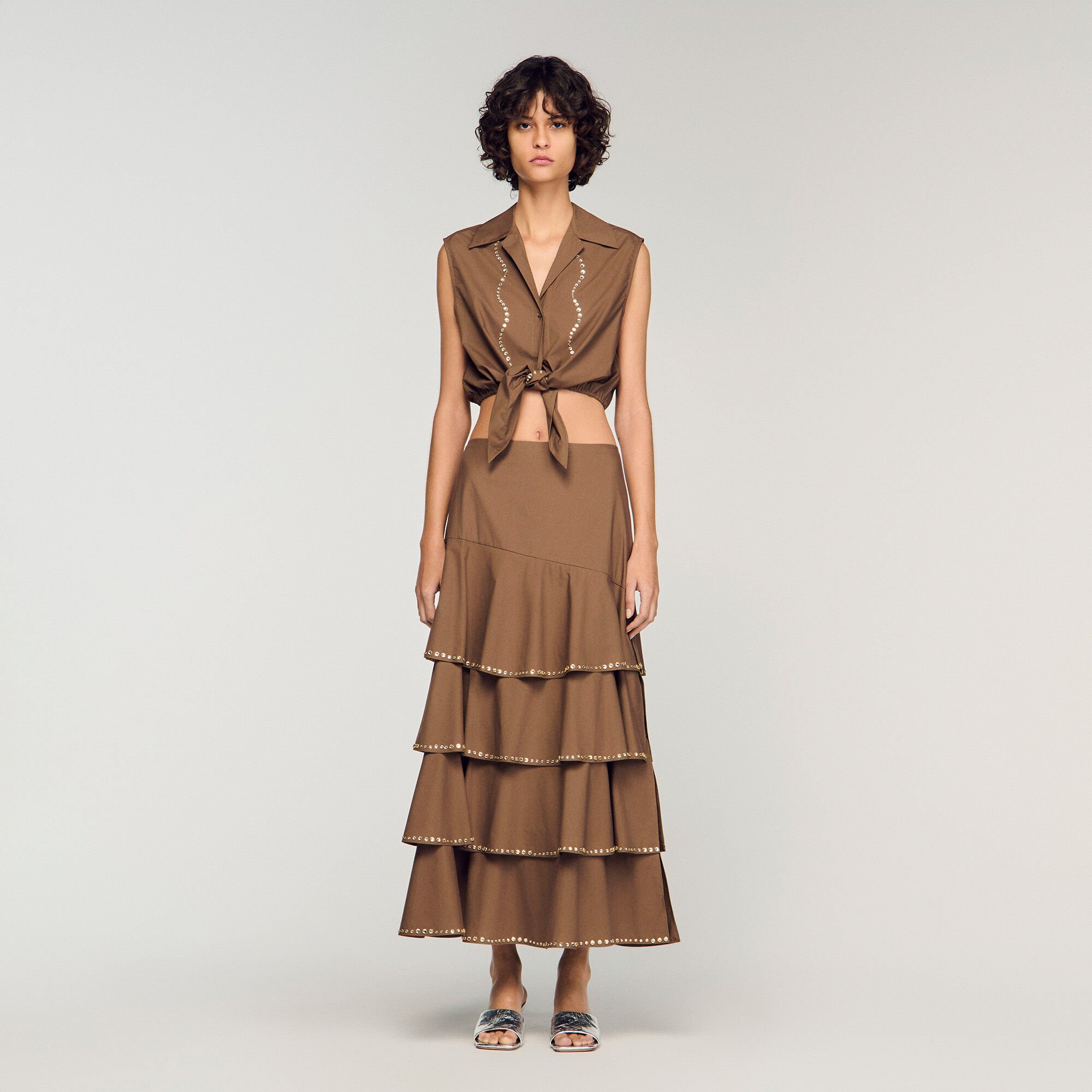 Maxi ruffled rhinestone skirt