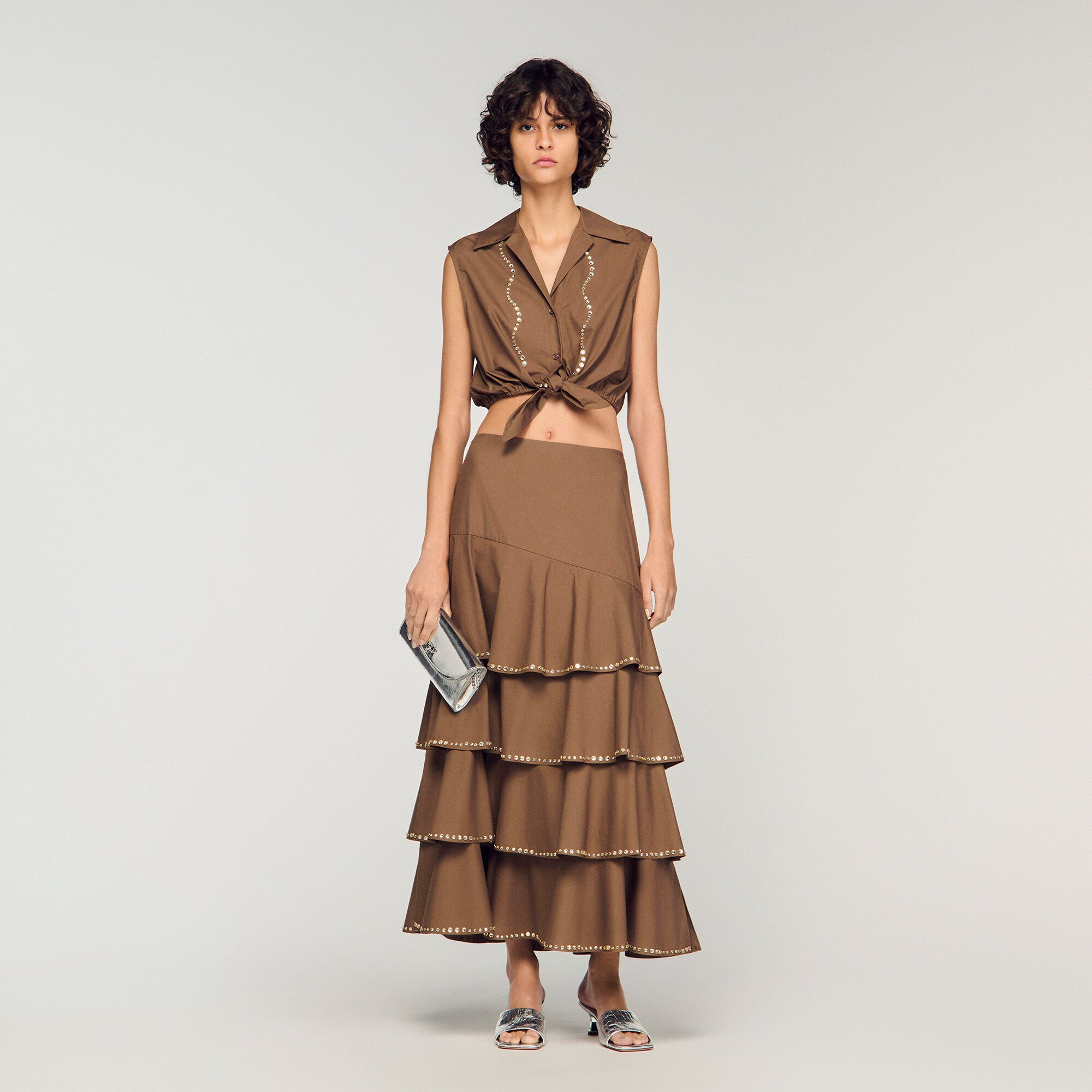 Maxi ruffled rhinestone skirt